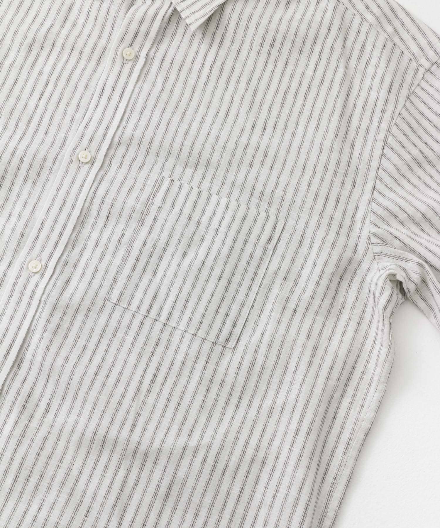『WEB限定』『XLサイズあり』リラックスコットンリネンレギュラーカラー長袖シャツ BEG STRIPE S