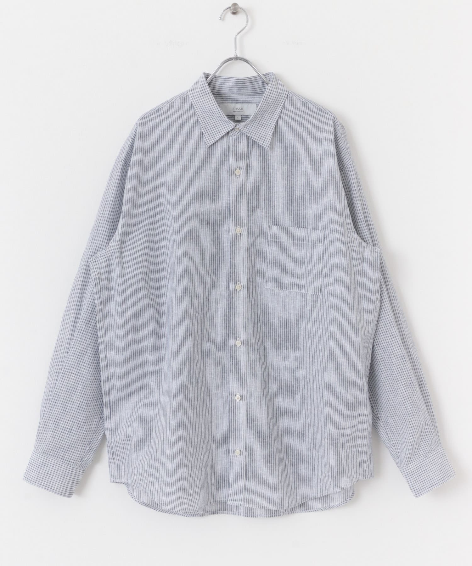 『WEB限定』『XLサイズあり』リラックスコットンリネンレギュラーカラー長袖シャツ BLU STRIPE S