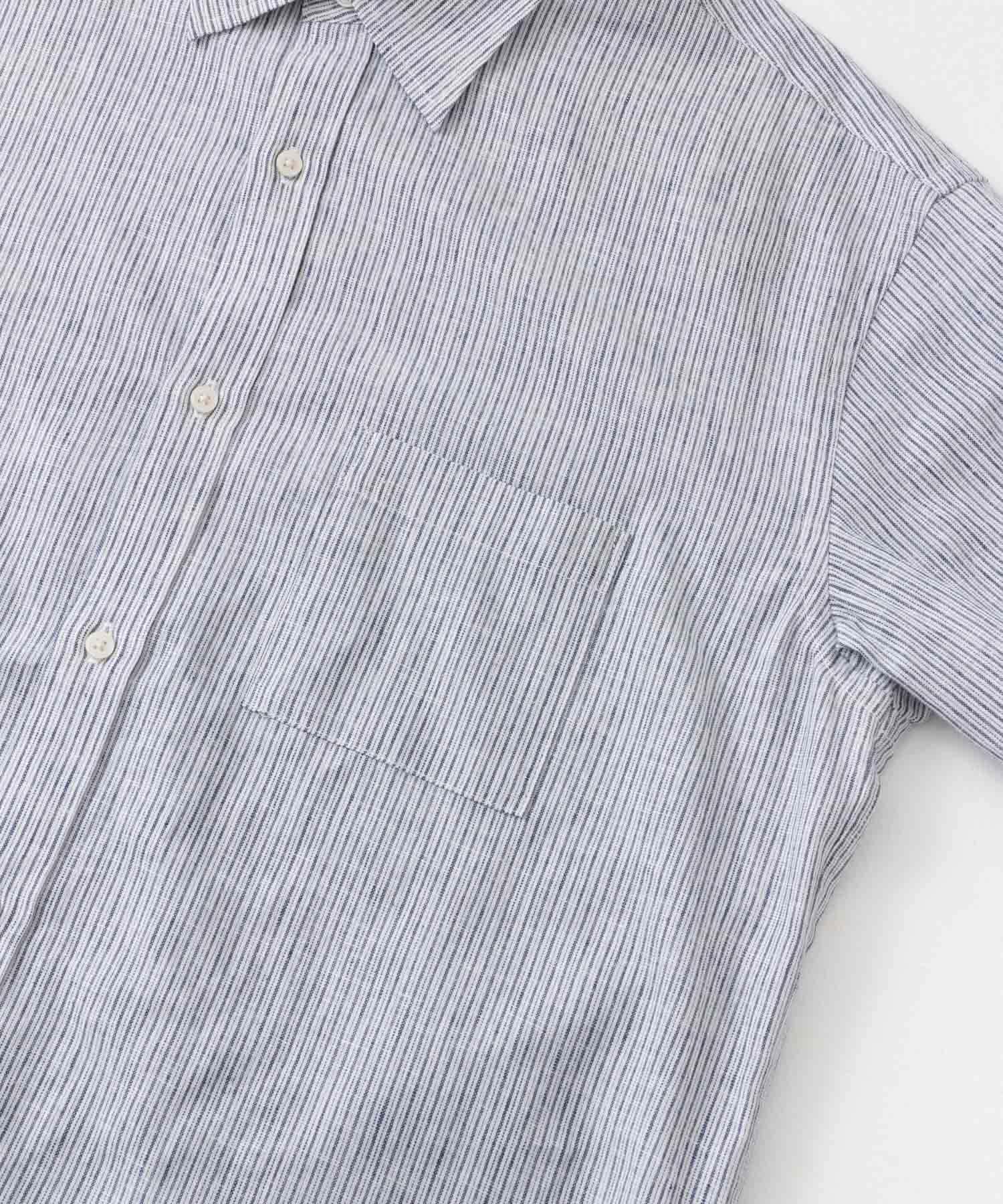 『WEB限定』『XLサイズあり』リラックスコットンリネンレギュラーカラー長袖シャツ BLU STRIPE S