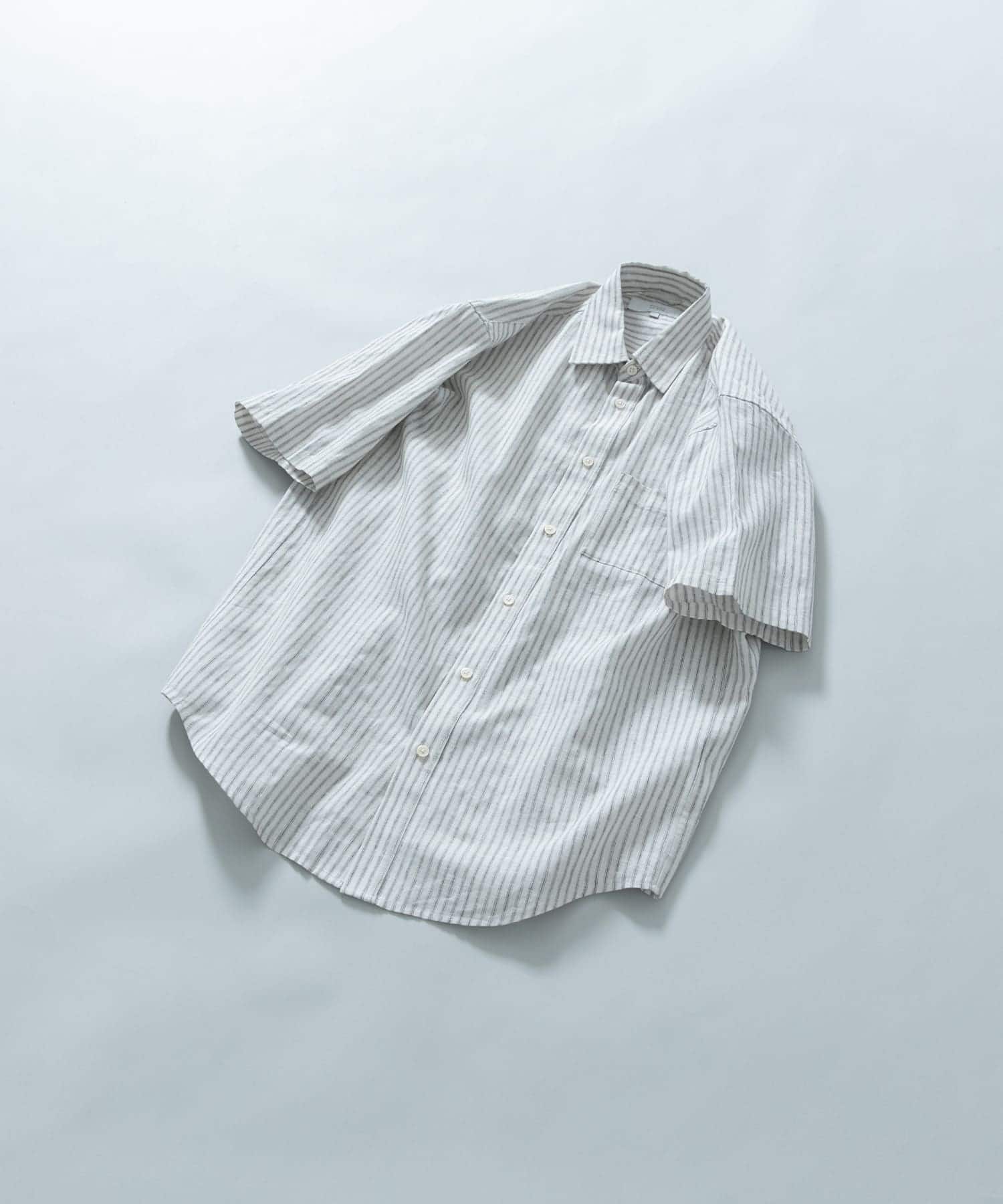 『XLサイズあり』リラックスコットンリネンレギュラーカラー半袖シャツ BEG STRIPE L