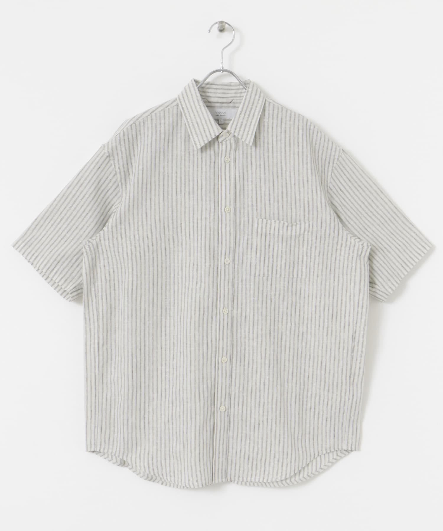 『XLサイズあり』リラックスコットンリネンレギュラーカラー半袖シャツ BEG STRIPE S