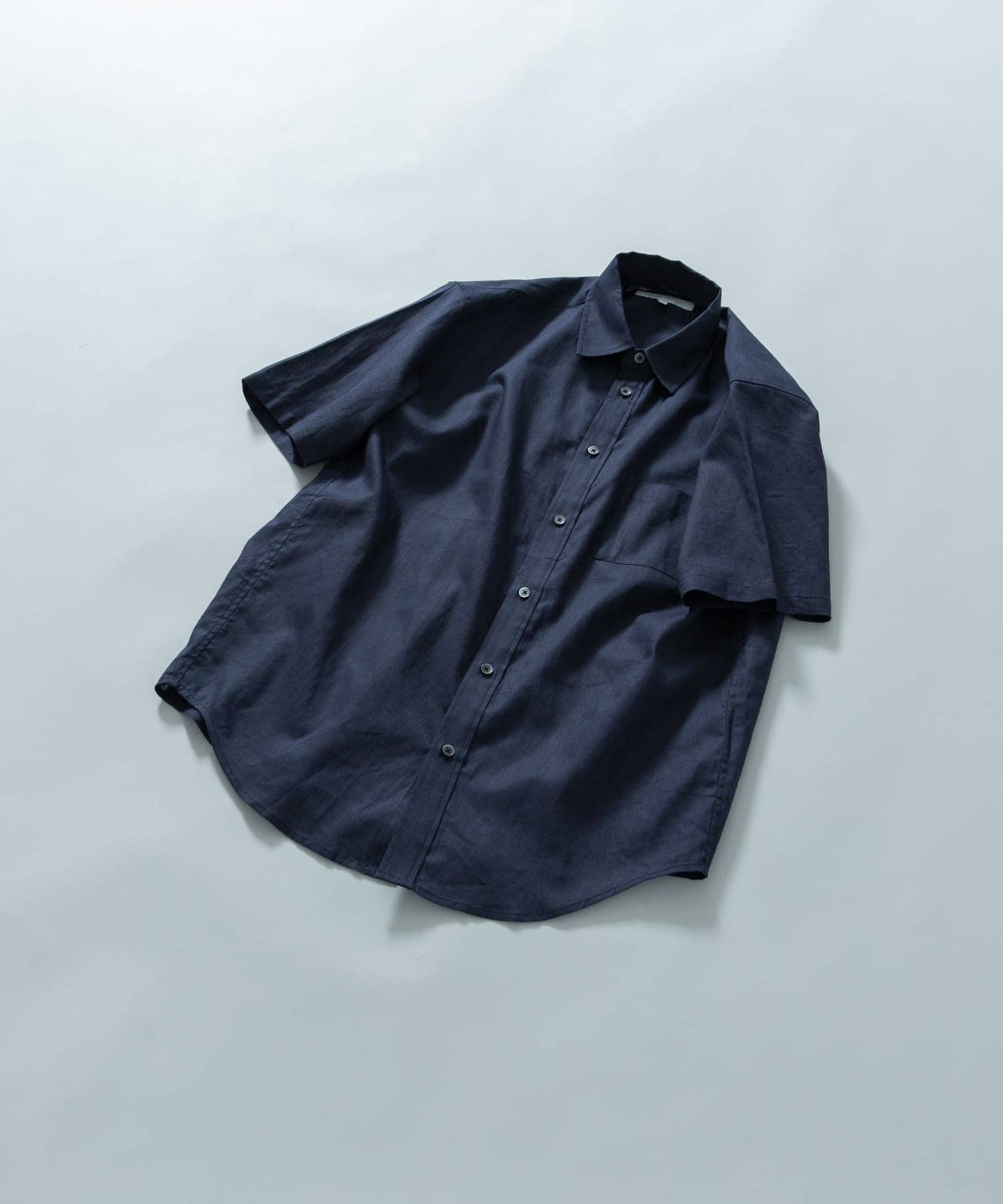 『XLサイズあり』リラックスコットンリネンレギュラーカラー半袖シャツ NAVY M