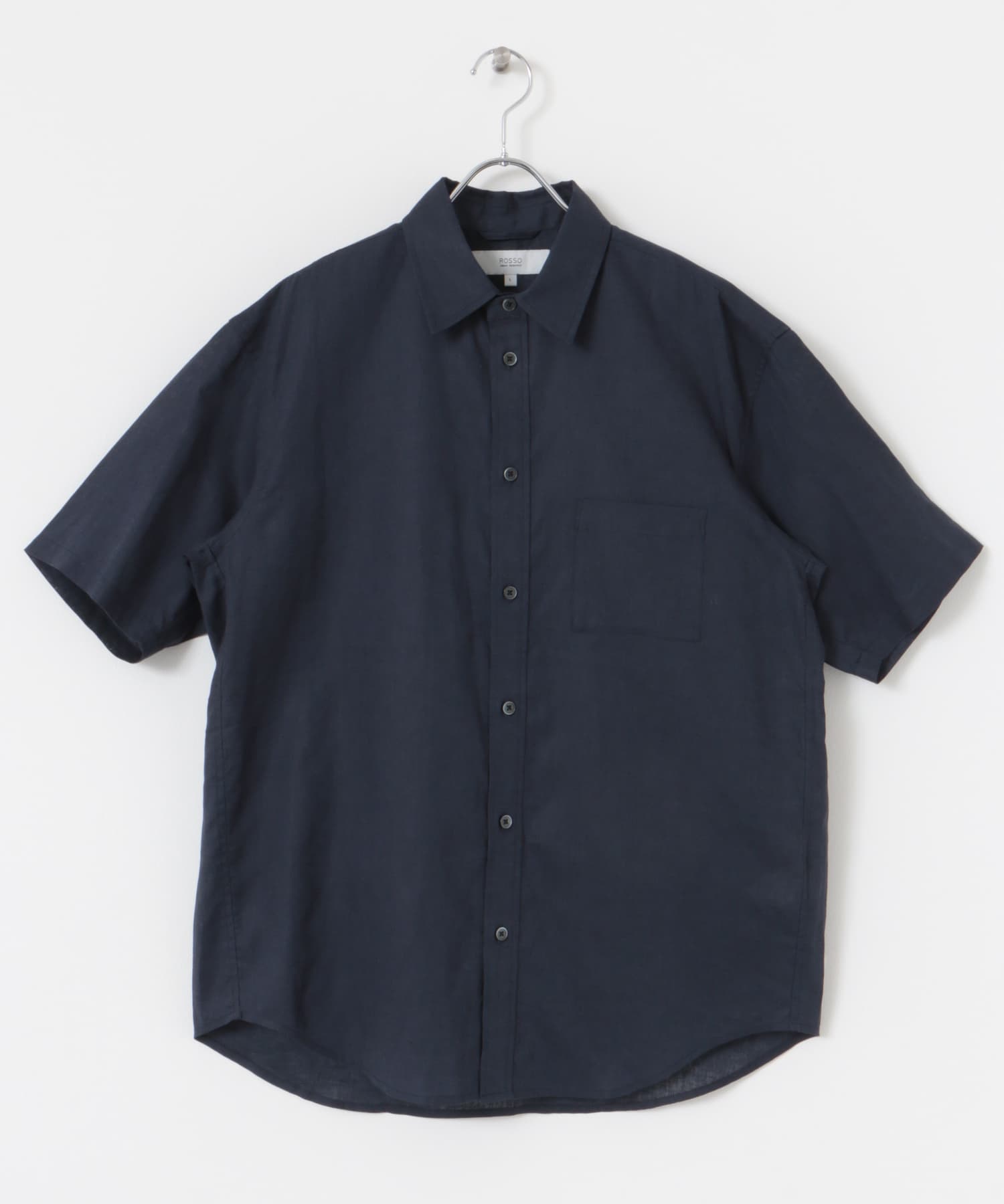 『XLサイズあり』リラックスコットンリネンレギュラーカラー半袖シャツ NAVY S