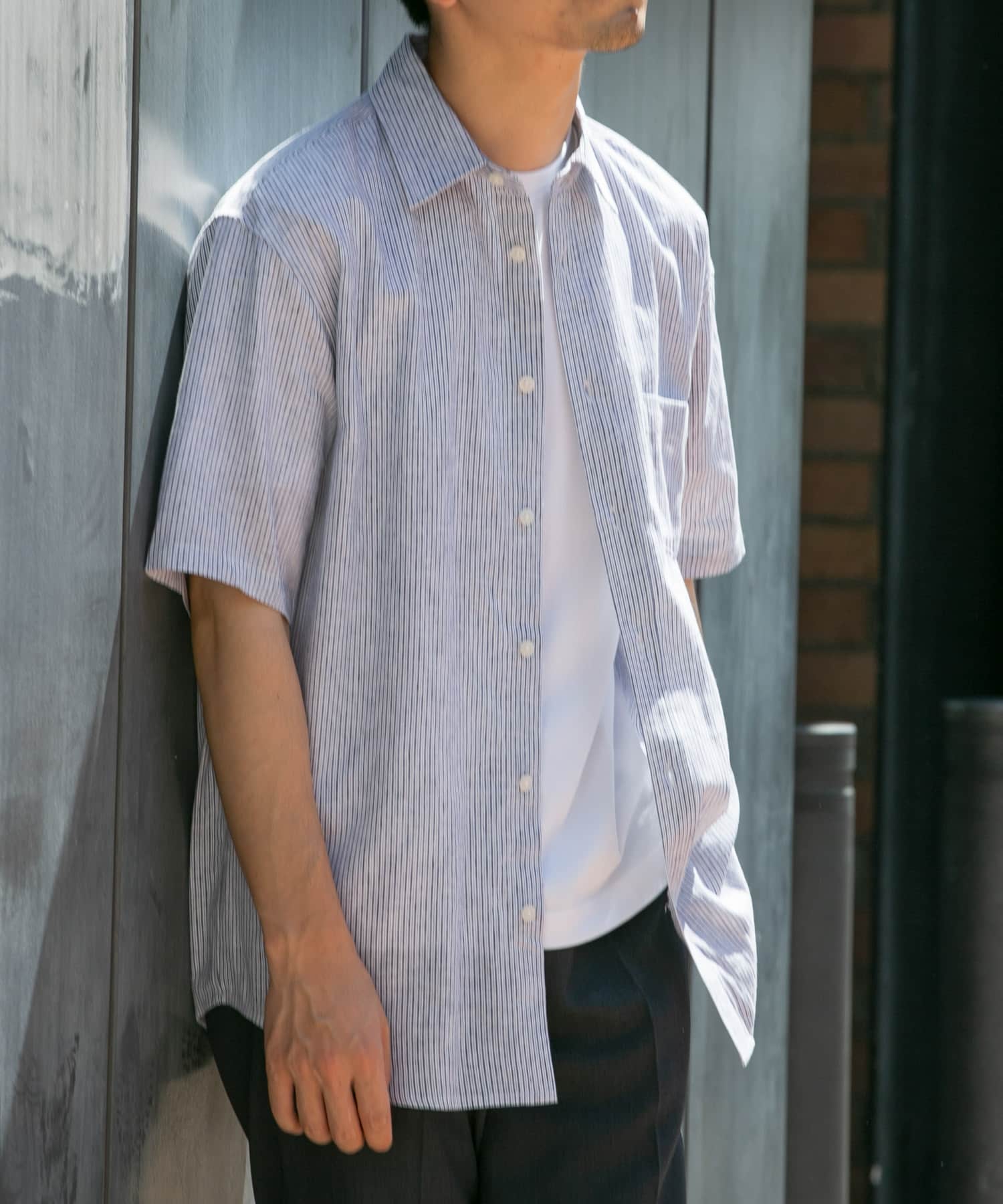 『XLサイズあり』リラックスコットンリネンレギュラーカラー半袖シャツ