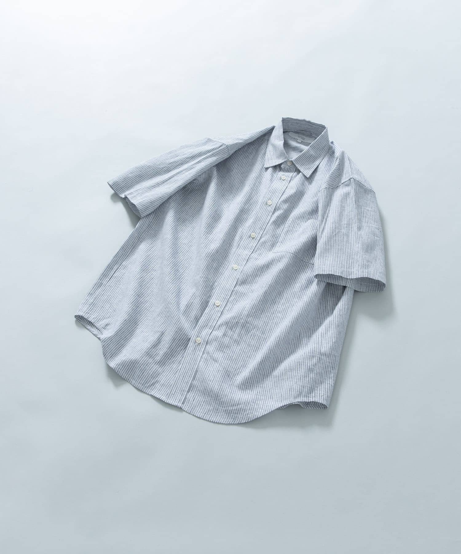 『XLサイズあり』リラックスコットンリネンレギュラーカラー半袖シャツ BLU STRIPE M