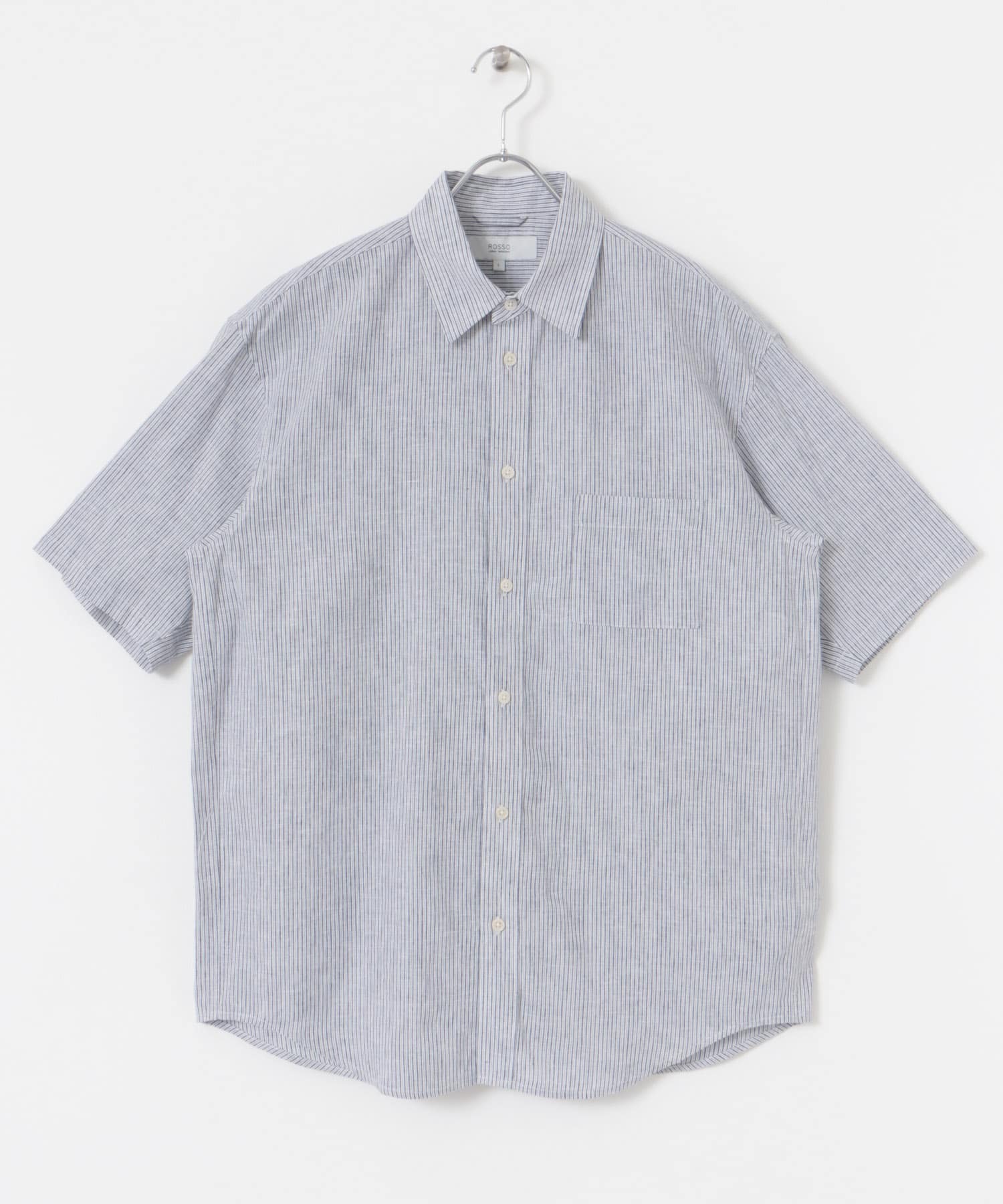 『XLサイズあり』リラックスコットンリネンレギュラーカラー半袖シャツ BLU STRIPE S