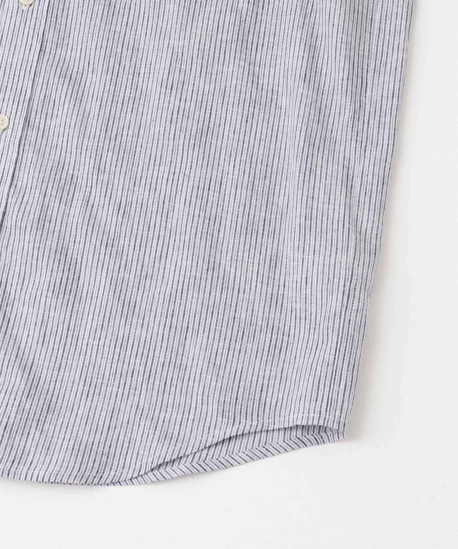 『XLサイズあり』リラックスコットンリネンレギュラーカラー半袖シャツ BLU STRIPE S