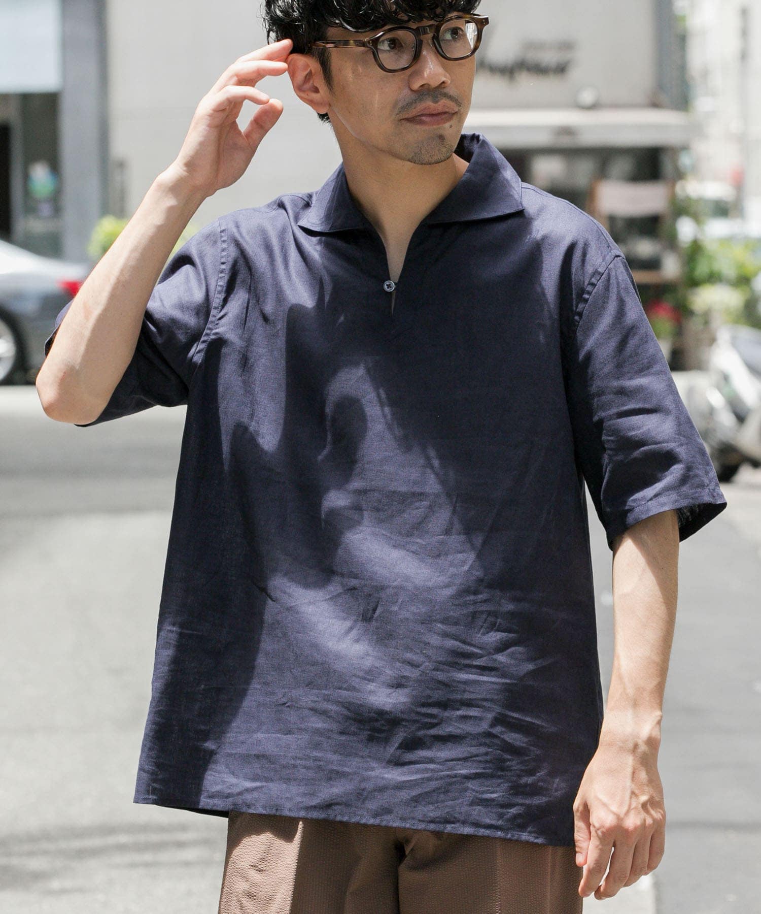 『XLサイズあり』リラックスコットンリネンスキッパーシャツ