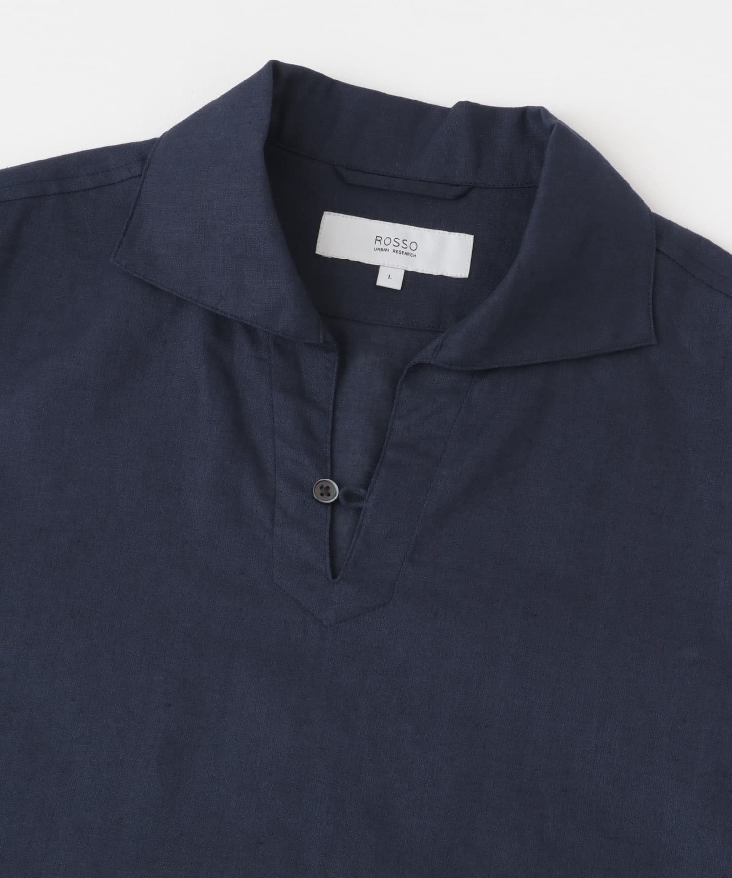 『XLサイズあり』リラックスコットンリネンスキッパーシャツ NAVY M