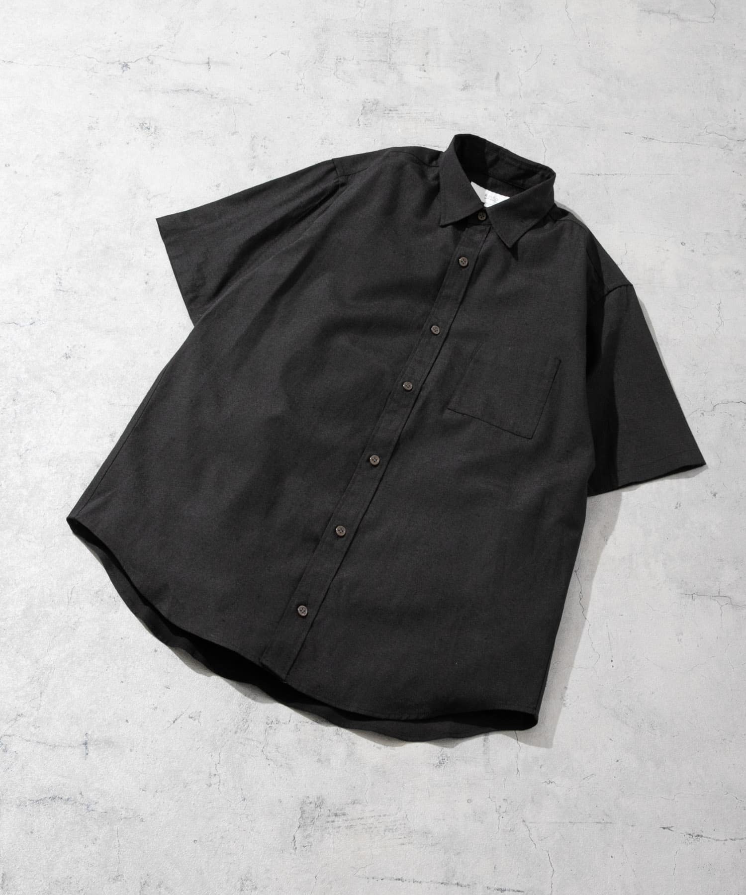 『防シワ』『XLサイズあり』ハイパフォーマンスリネンレギュラー半袖シャツ BLACK S