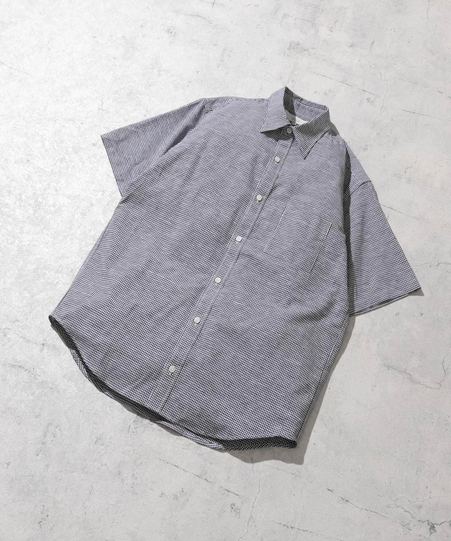 『防シワ』『XLサイズあり』ハイパフォーマンスリネンレギュラー半袖シャツ BLK CHECK S