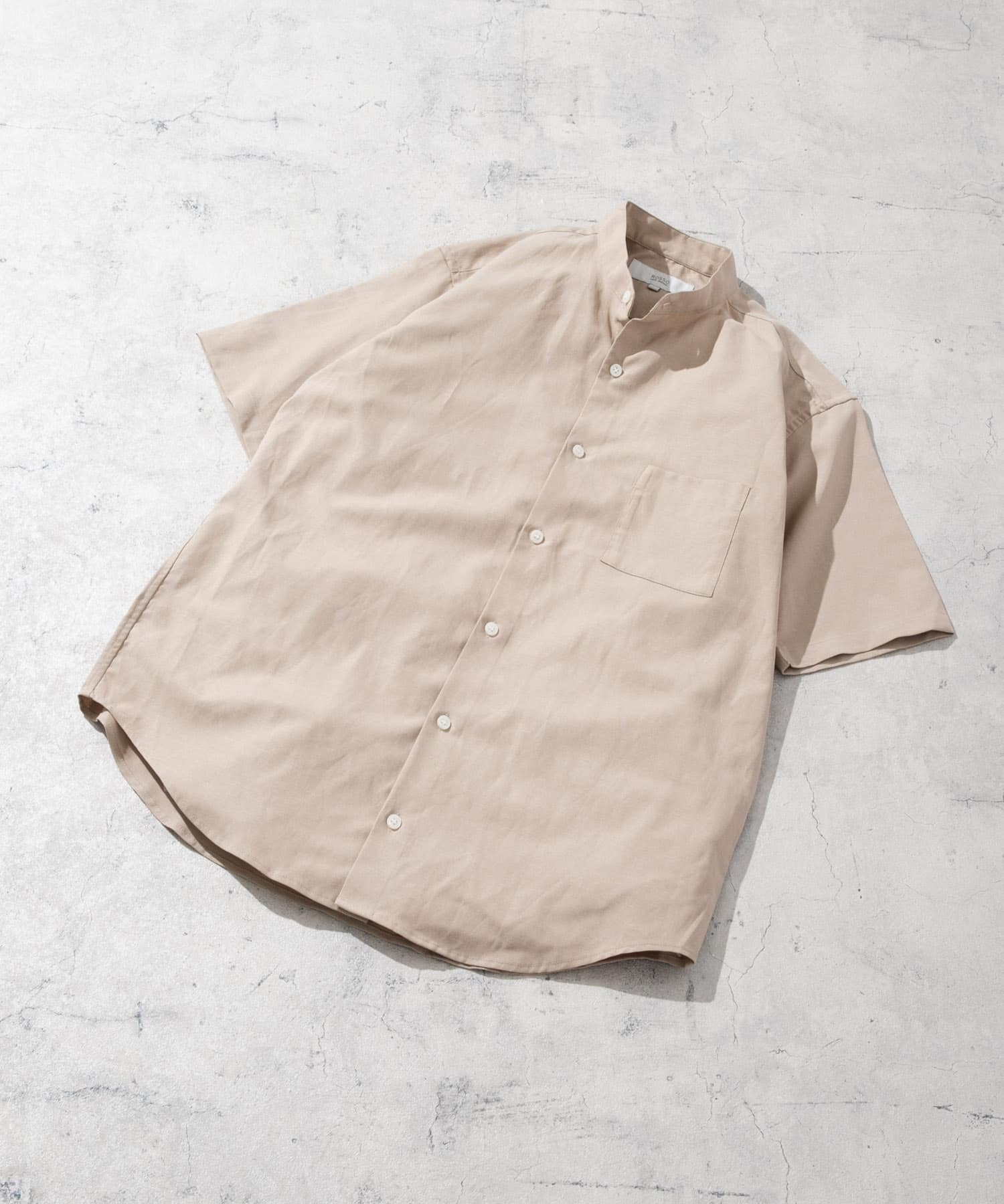 『防シワ』『XLサイズあり』ハイパフォーマンスリネンバンド半袖シャツ BEIGE S