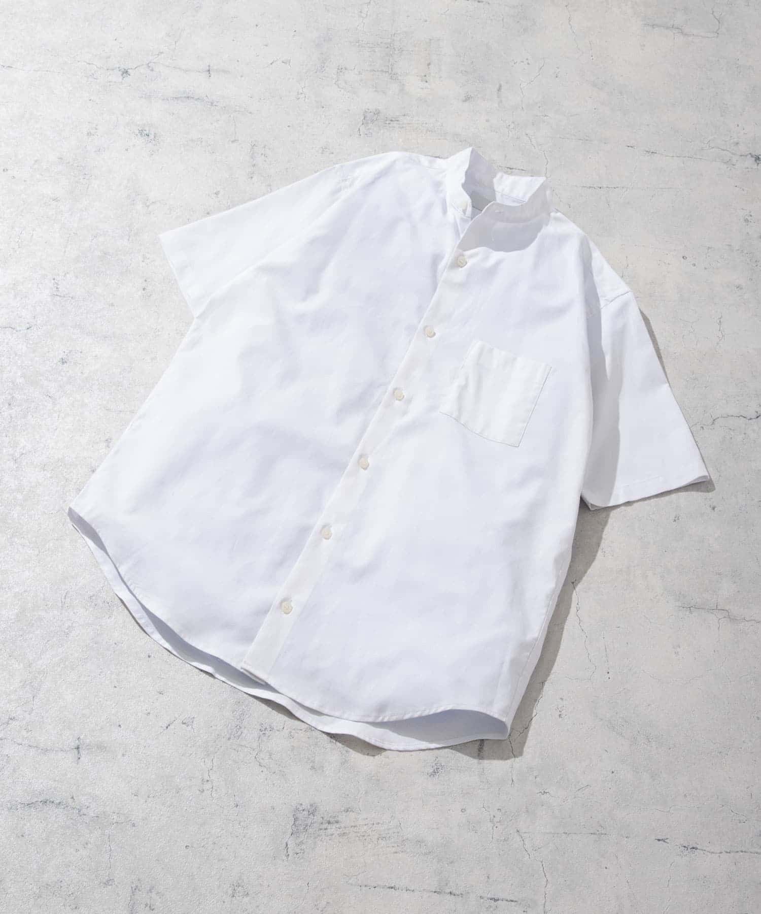 『防シワ』『XLサイズあり』ハイパフォーマンスリネンバンド半袖シャツ WHITE L