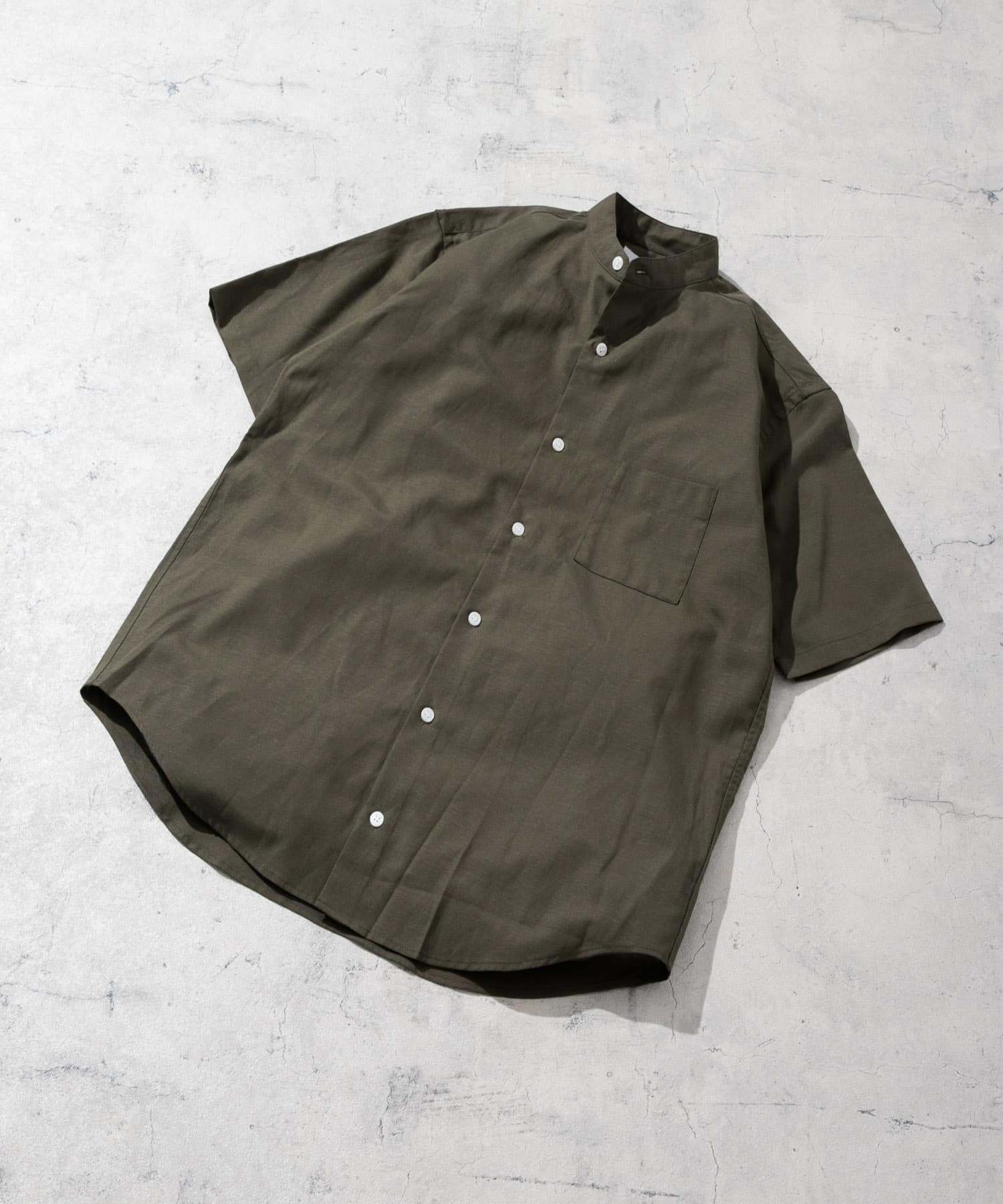 『防シワ』『XLサイズあり』ハイパフォーマンスリネンバンド半袖シャツ KHAKI S