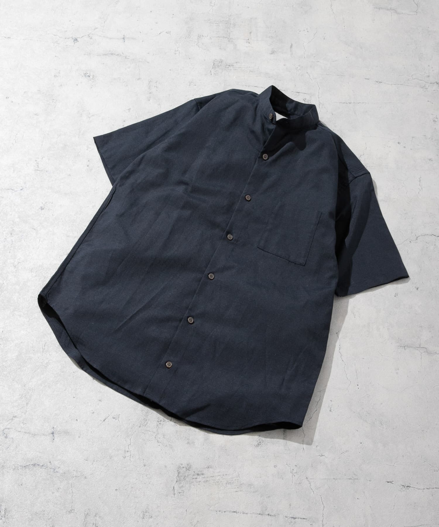 『防シワ』『XLサイズあり』ハイパフォーマンスリネンバンド半袖シャツ NAVY S