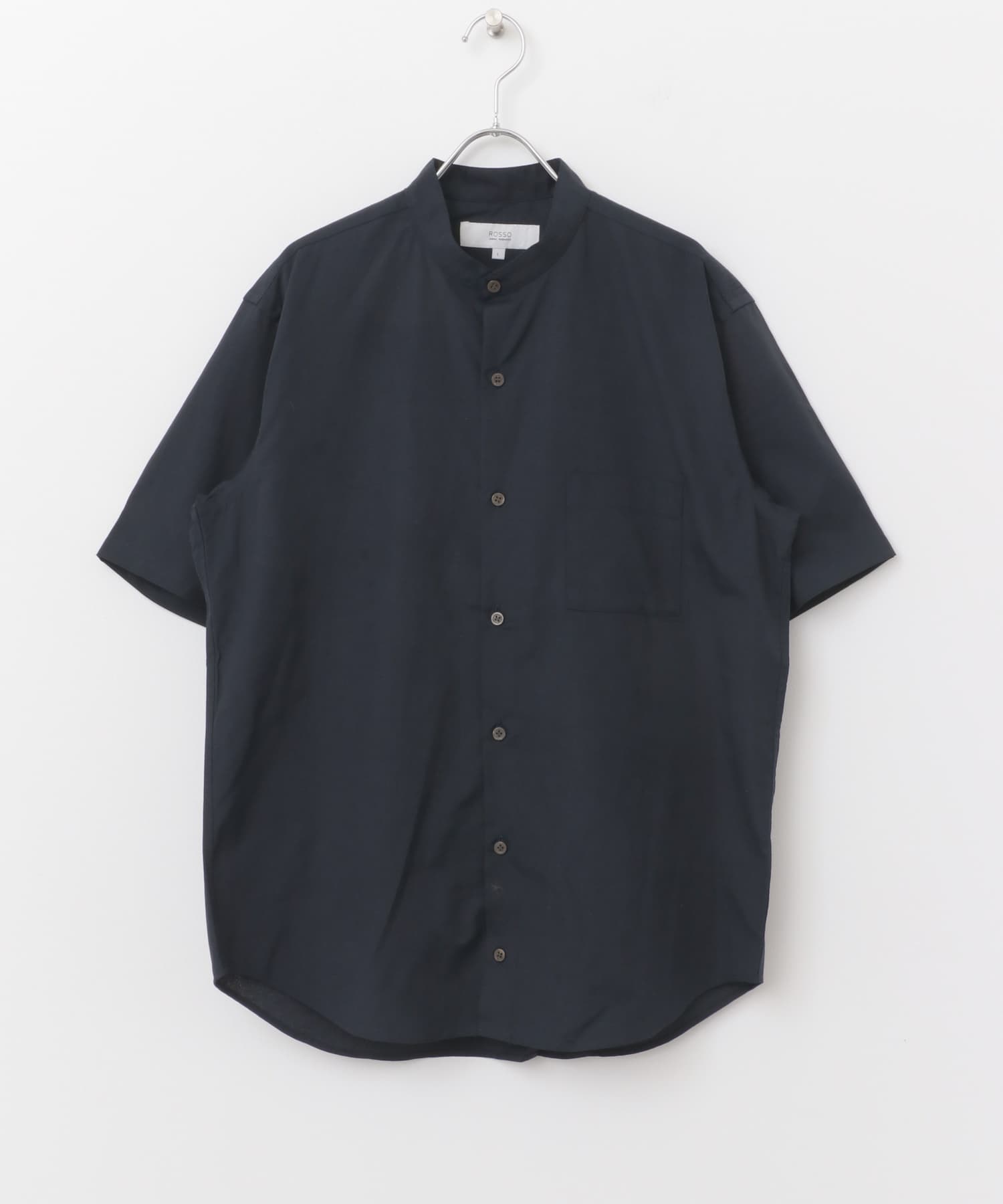 『防シワ』『XLサイズあり』ハイパフォーマンスリネンバンド半袖シャツ NAVY S