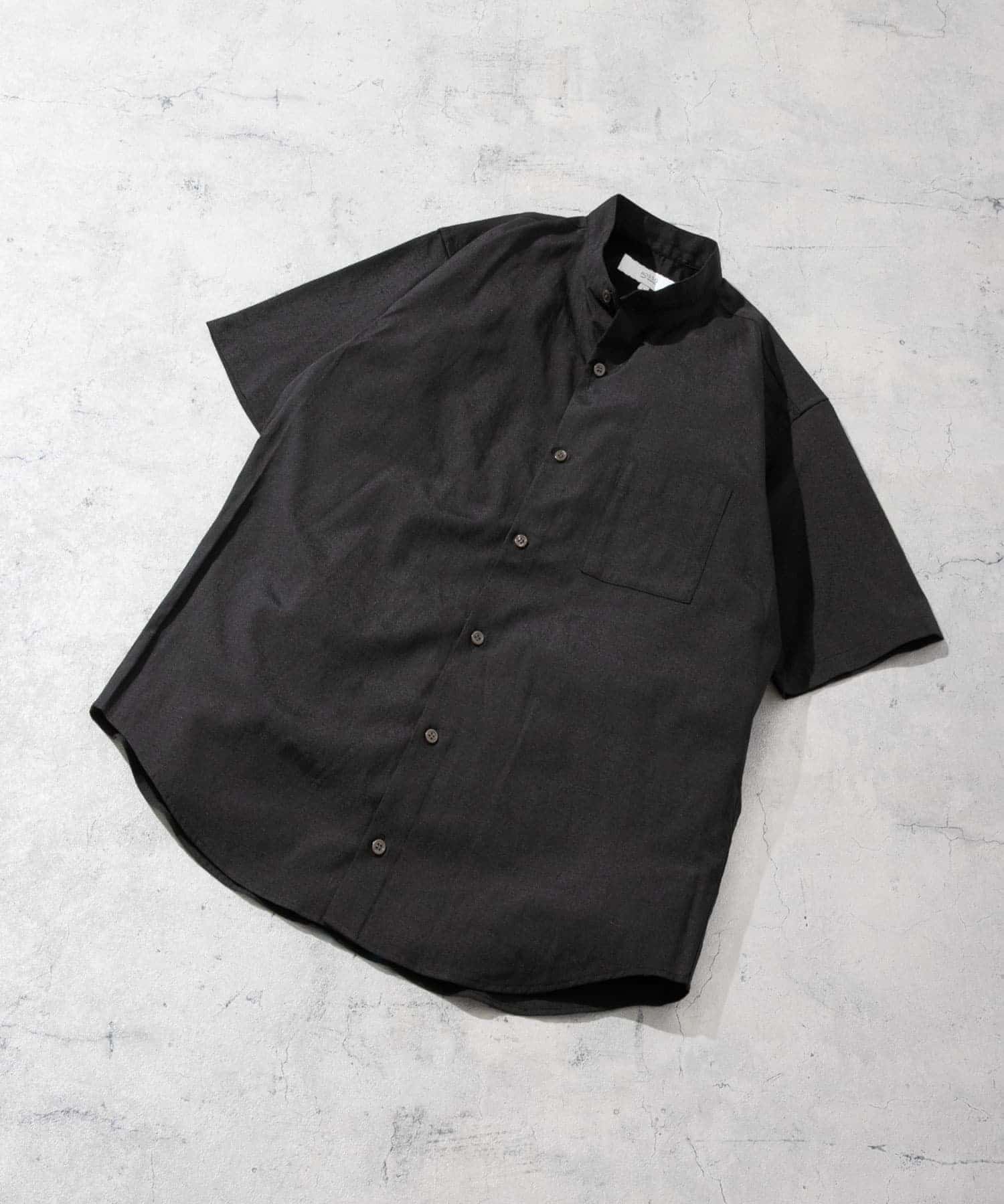 『防シワ』『XLサイズあり』ハイパフォーマンスリネンバンド半袖シャツ BLACK S