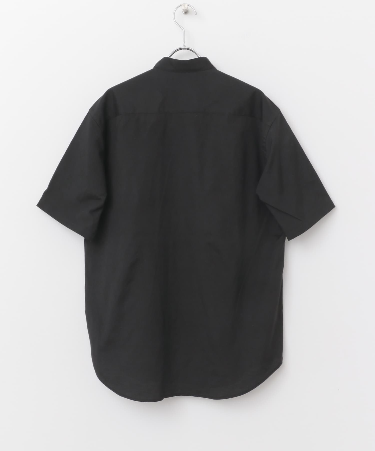 『防シワ』『XLサイズあり』ハイパフォーマンスリネンバンド半袖シャツ BLACK S