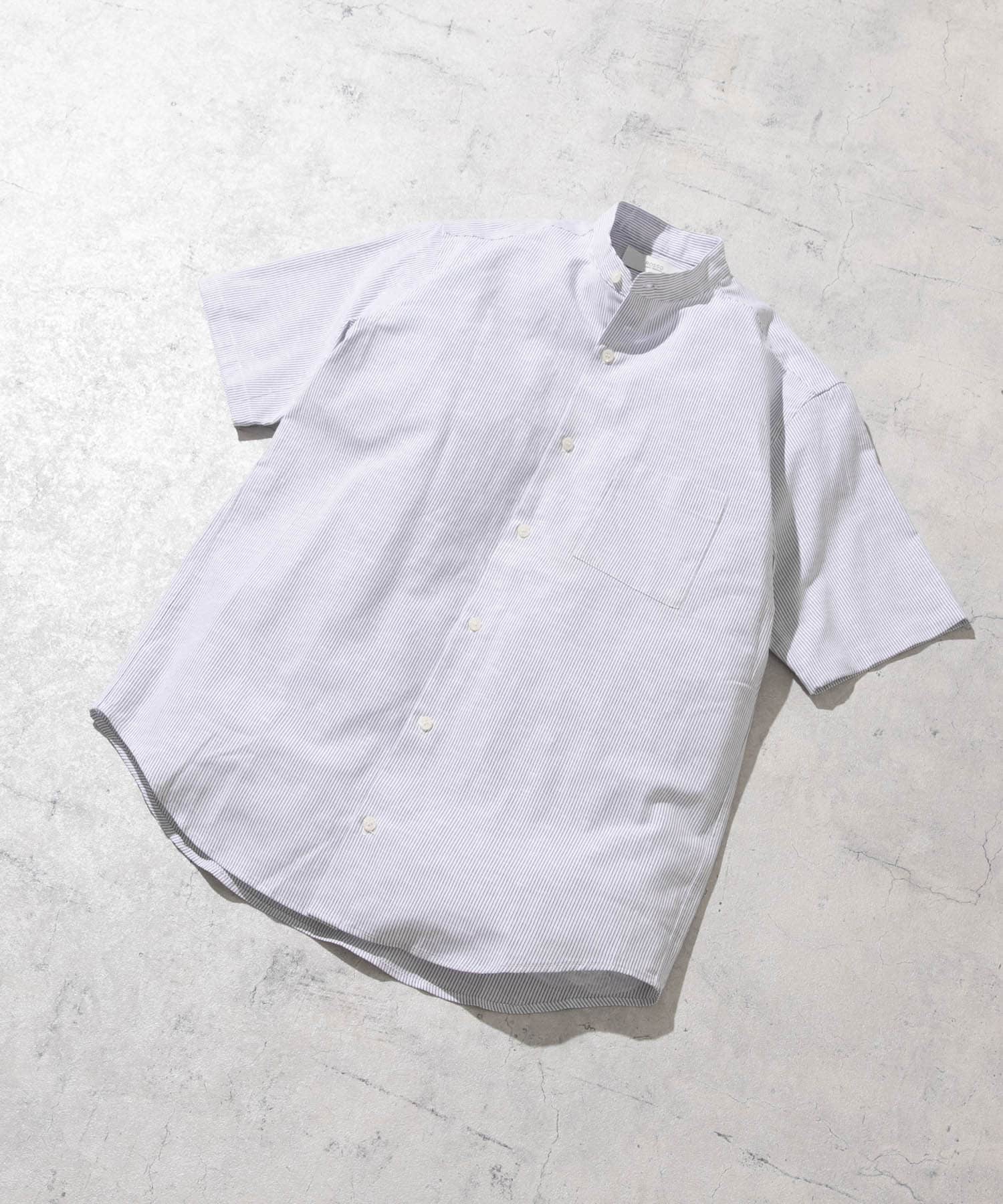 『防シワ』『XLサイズあり』ハイパフォーマンスリネンバンド半袖シャツ BLK STRIPE S
