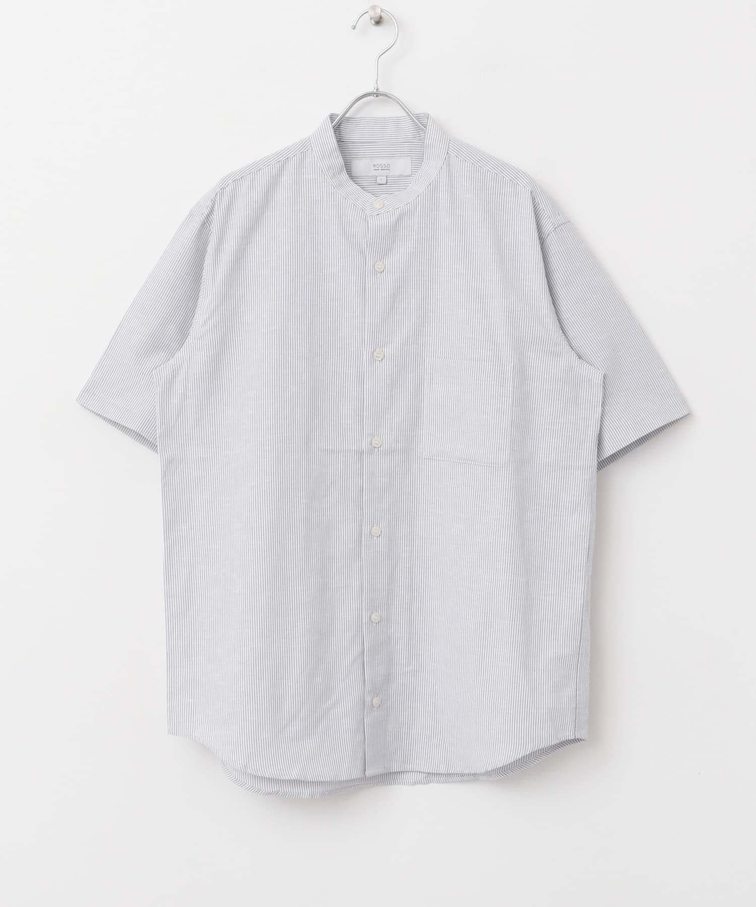 『防シワ』『XLサイズあり』ハイパフォーマンスリネンバンド半袖シャツ BLK STRIPE S