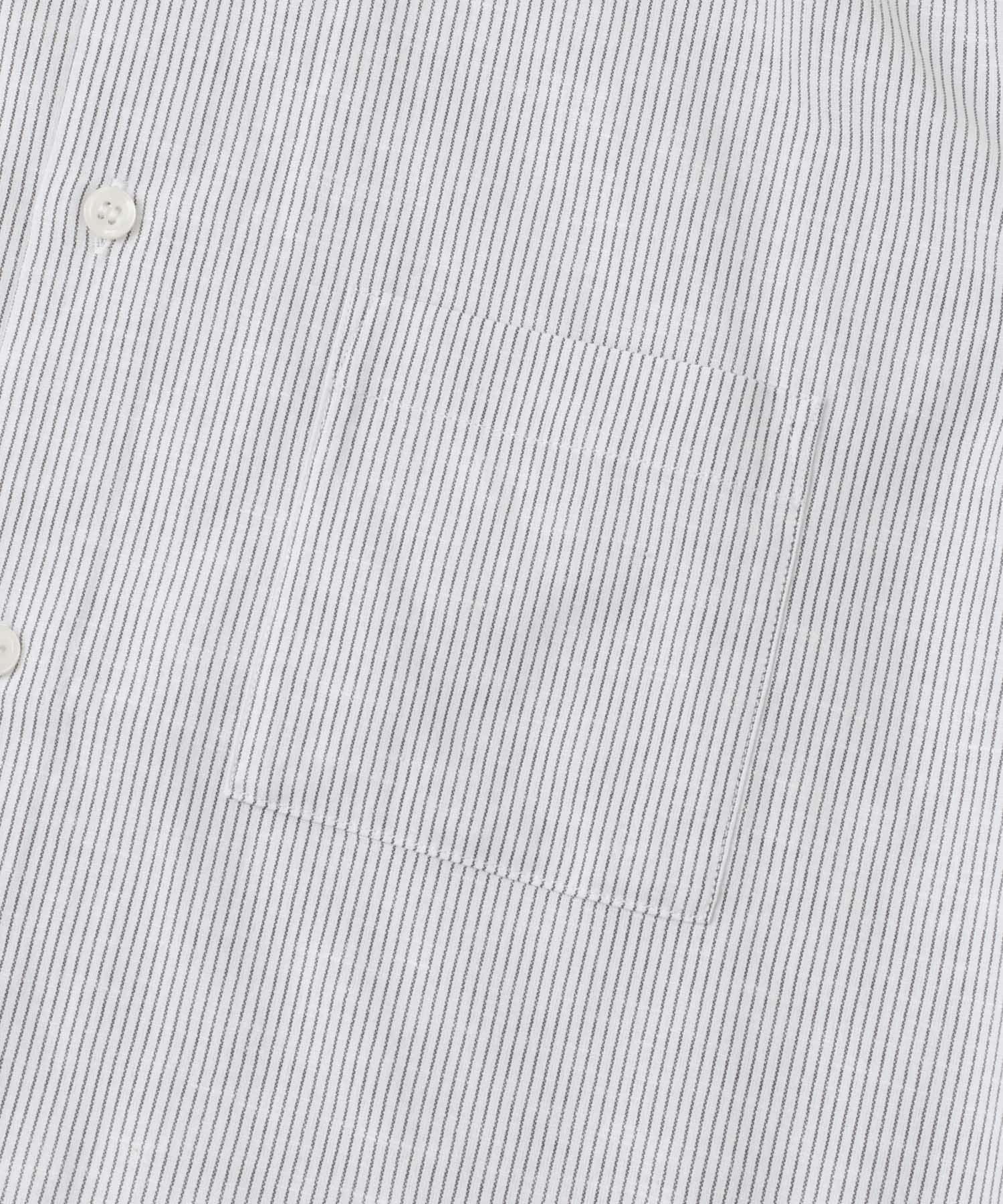 『防シワ』『XLサイズあり』ハイパフォーマンスリネンバンド半袖シャツ BLK STRIPE S