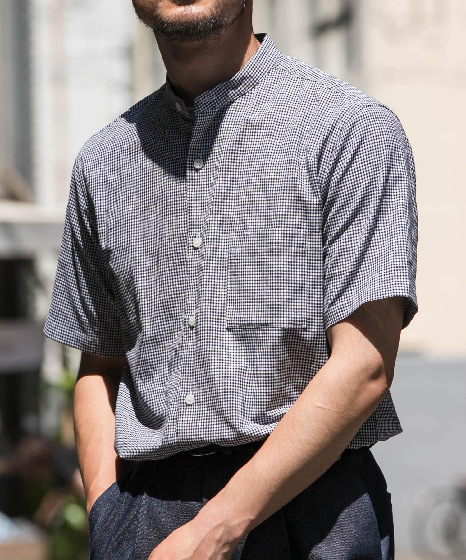 『防シワ』『XLサイズあり』ハイパフォーマンスリネンバンド半袖シャツ