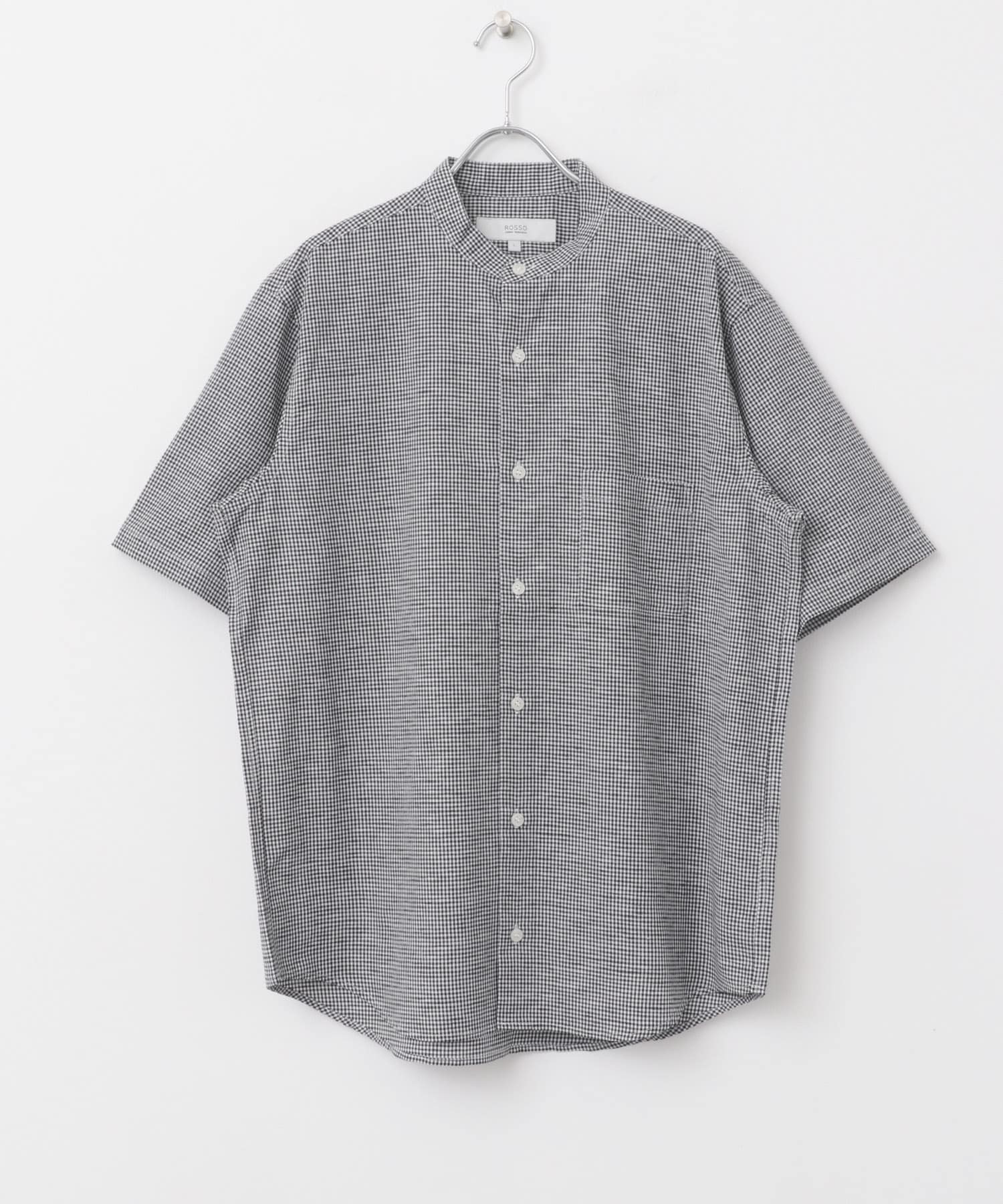 『防シワ』『XLサイズあり』ハイパフォーマンスリネンバンド半袖シャツ BLK CHECK S