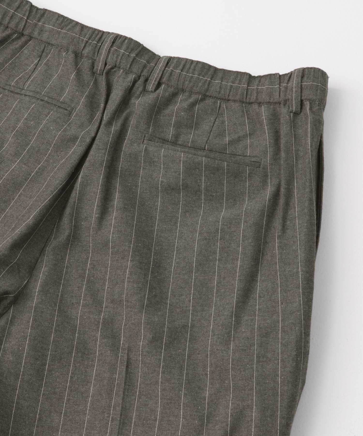 『WEB限定』綿麻ストライプリラックステーパードパンツ CHARCOAL M