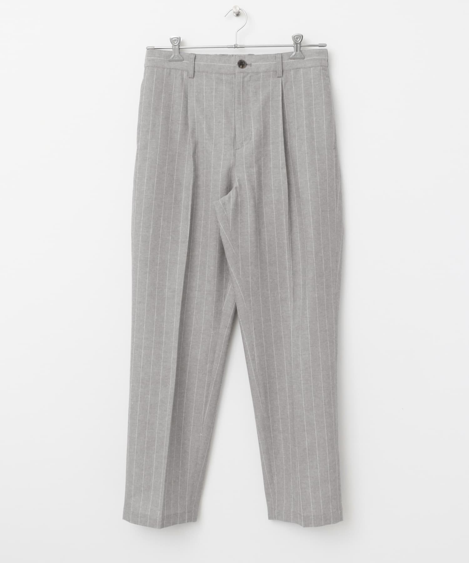 『WEB限定』綿麻ストライプリラックステーパードパンツ LIGHT GRAY M