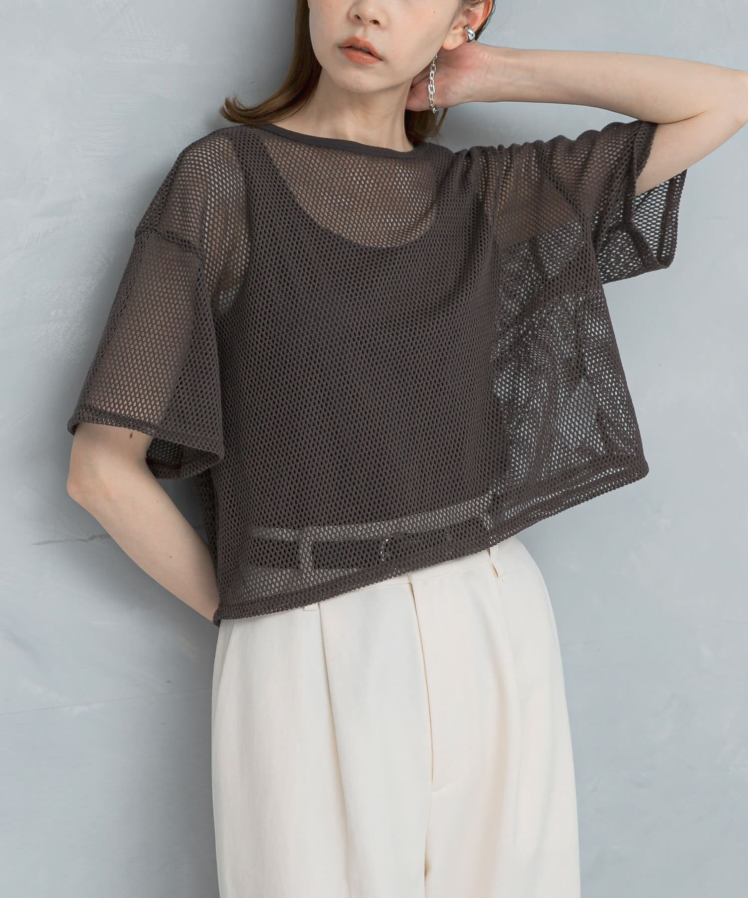 レイヤードメッシュカットソー