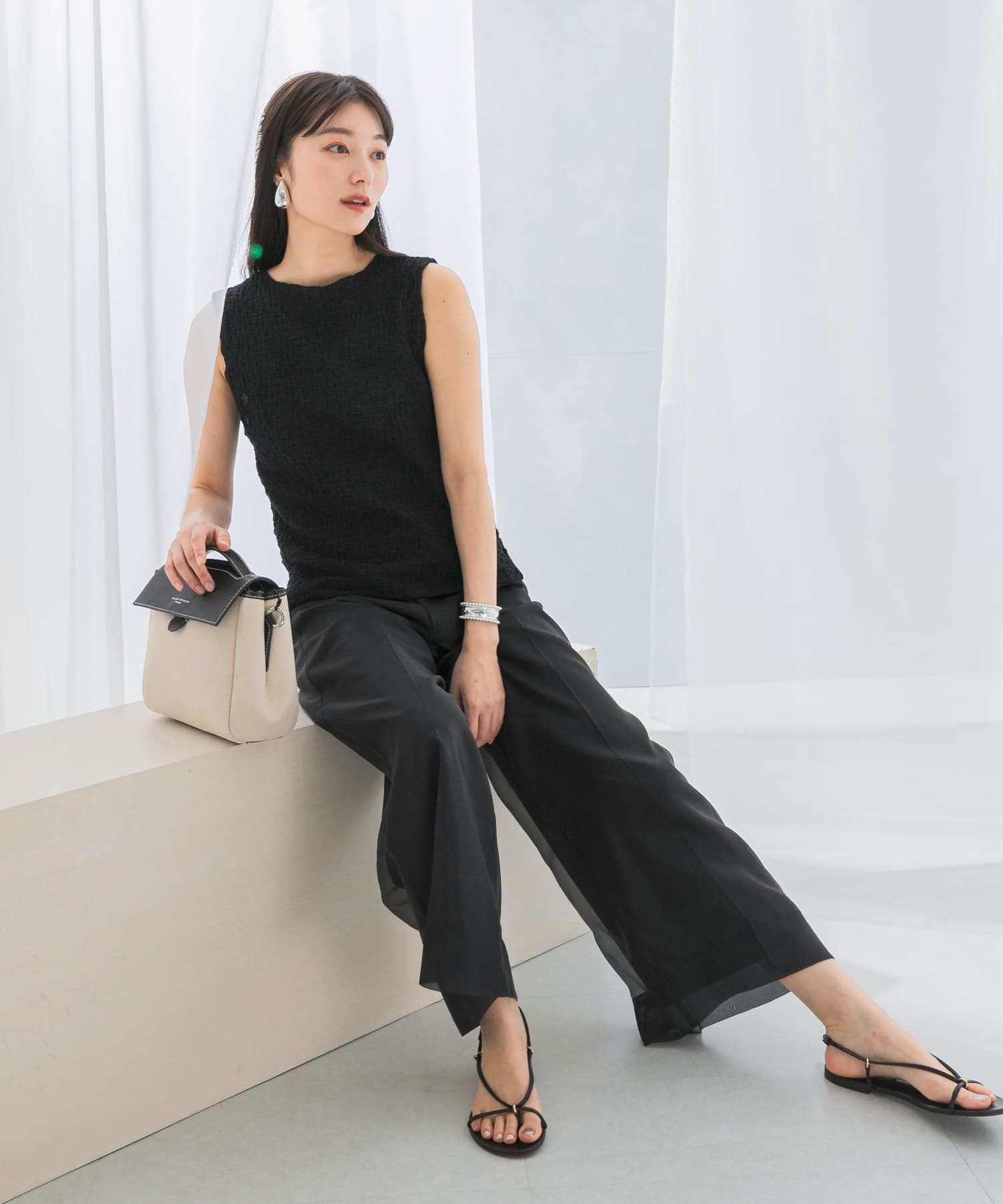 ランダムリンクルラッセルカットソー black FREE