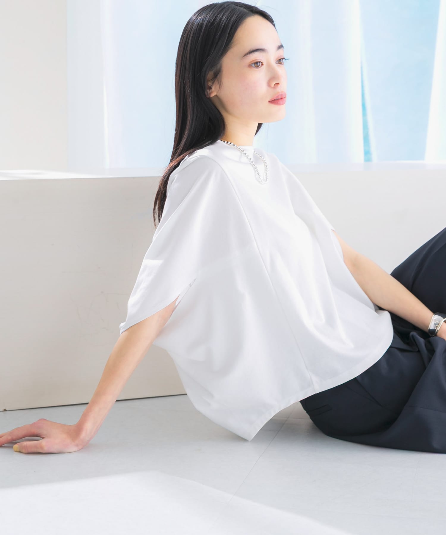 一部WEB限定カラー』汗染防止5分袖ドルマンプルオーバー(FREE D/NAVY