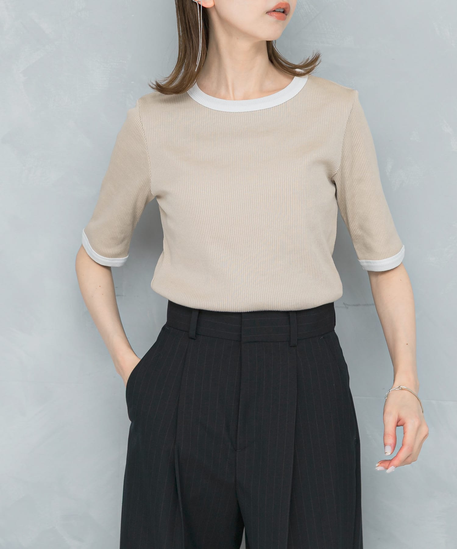 バイカラーコンパクトリブTシャツ