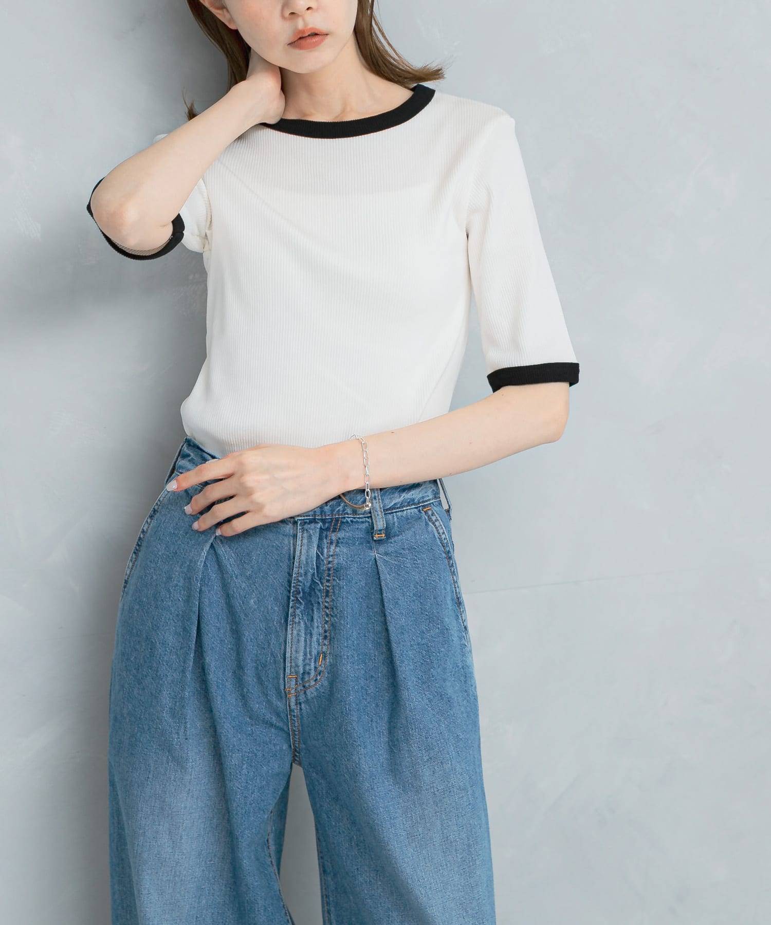 バイカラーコンパクトリブTシャツ