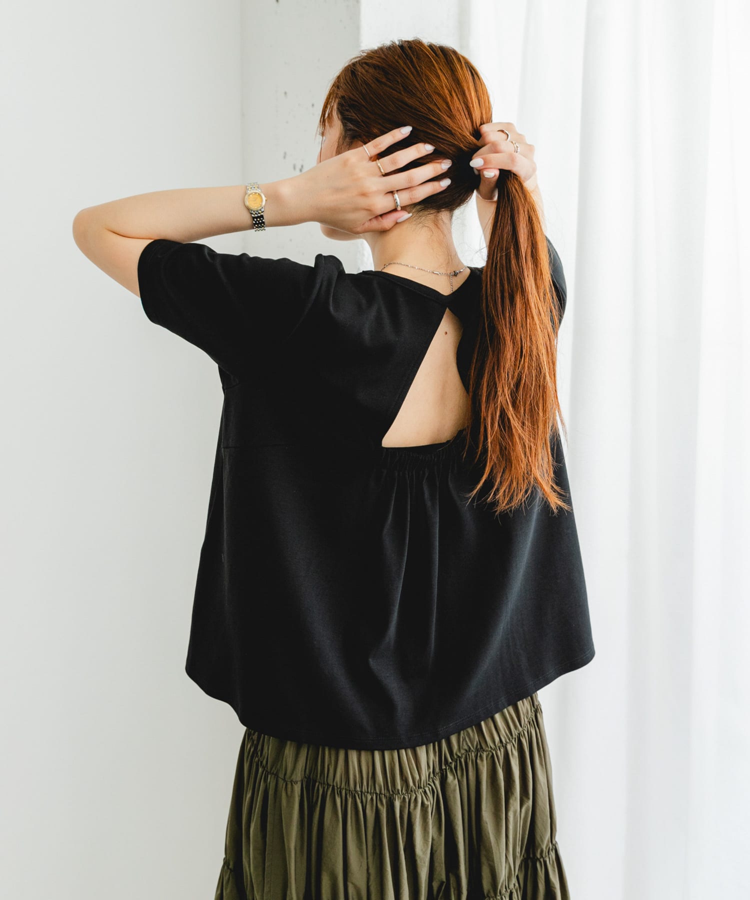 『UR TECH』F by ROSSO　UVCUTバックオープンフレアTシャツ