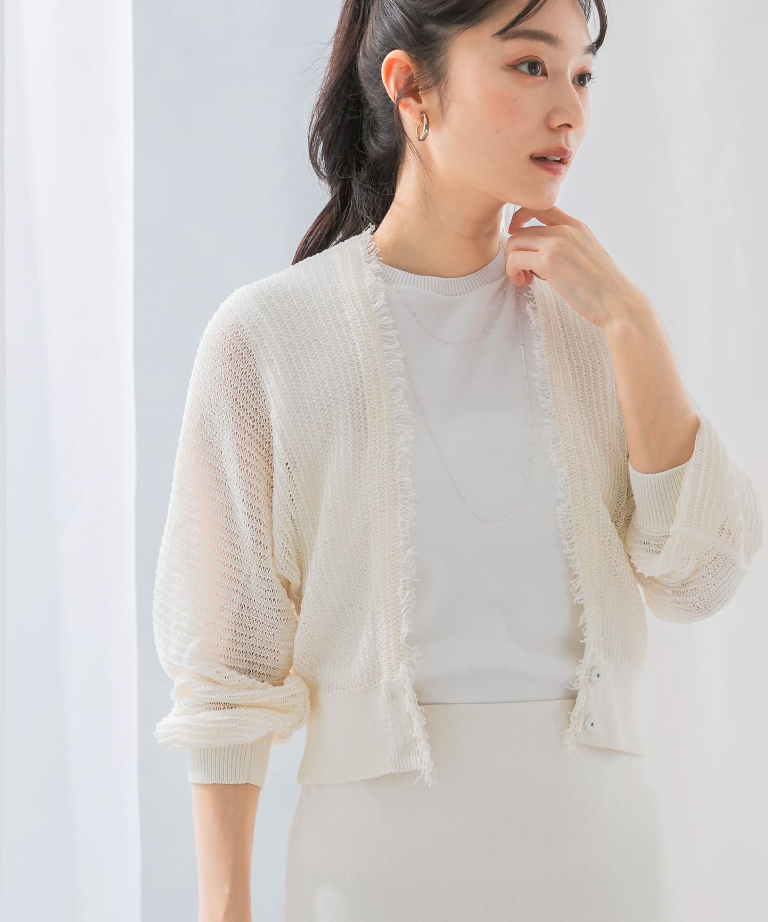 柄編みフリンジカーディガン