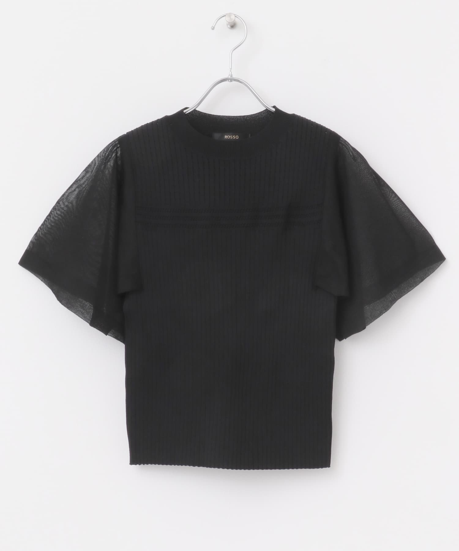 ハンカチスリーブリブニット BLACK FREE
