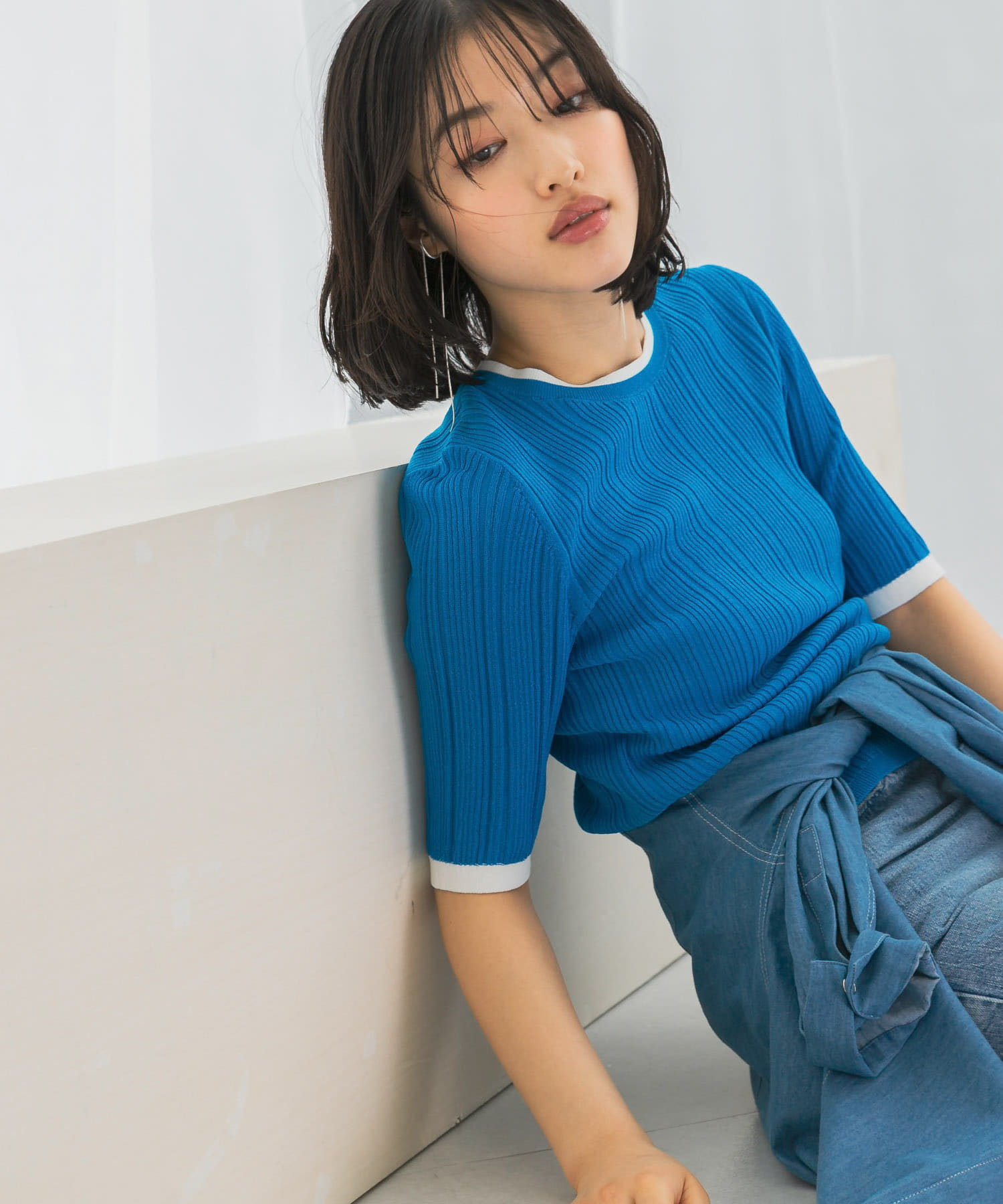 アンチピリングバイカラーリブニット