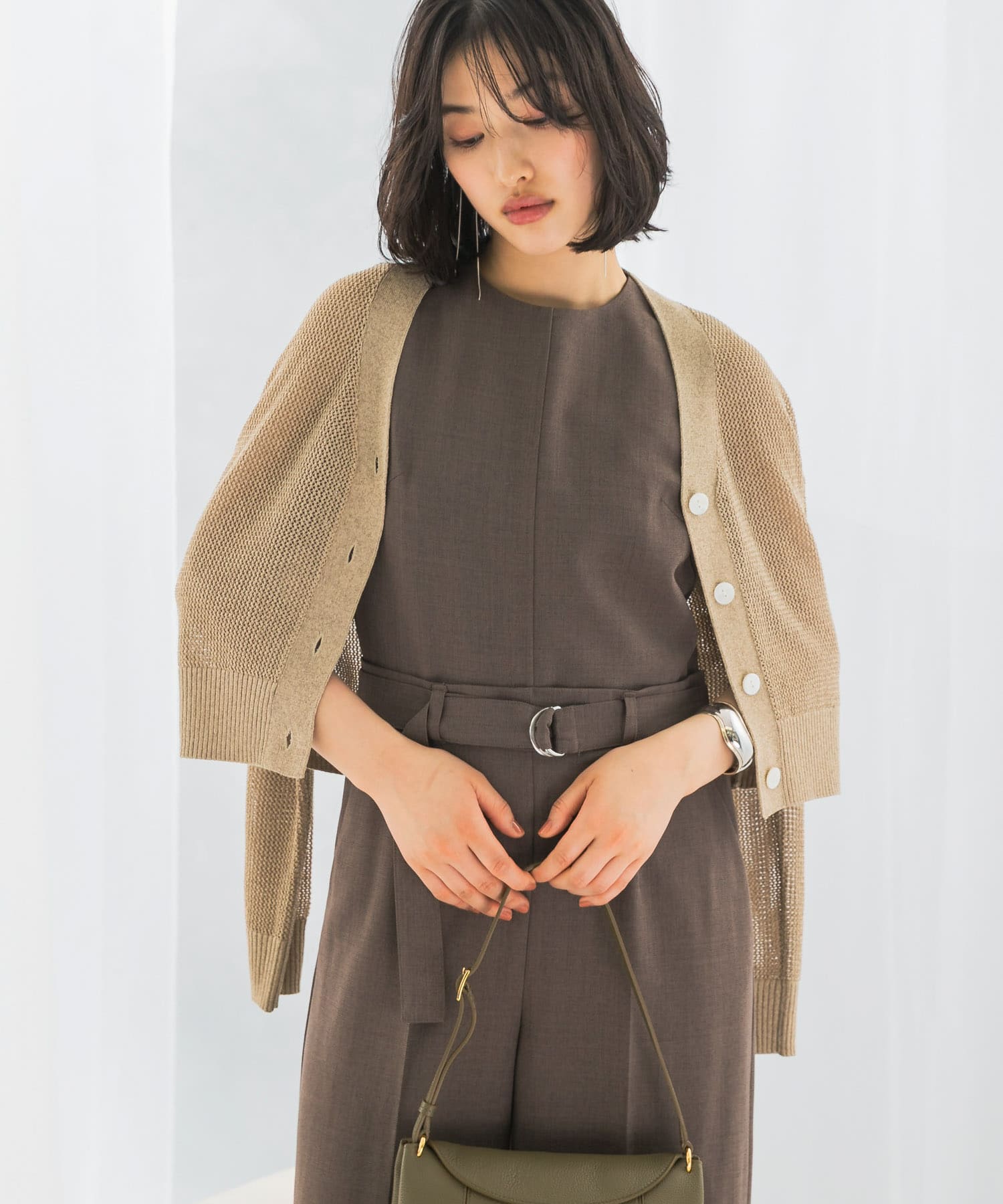 メッシュラメショートカーディガン BEIGE FREE