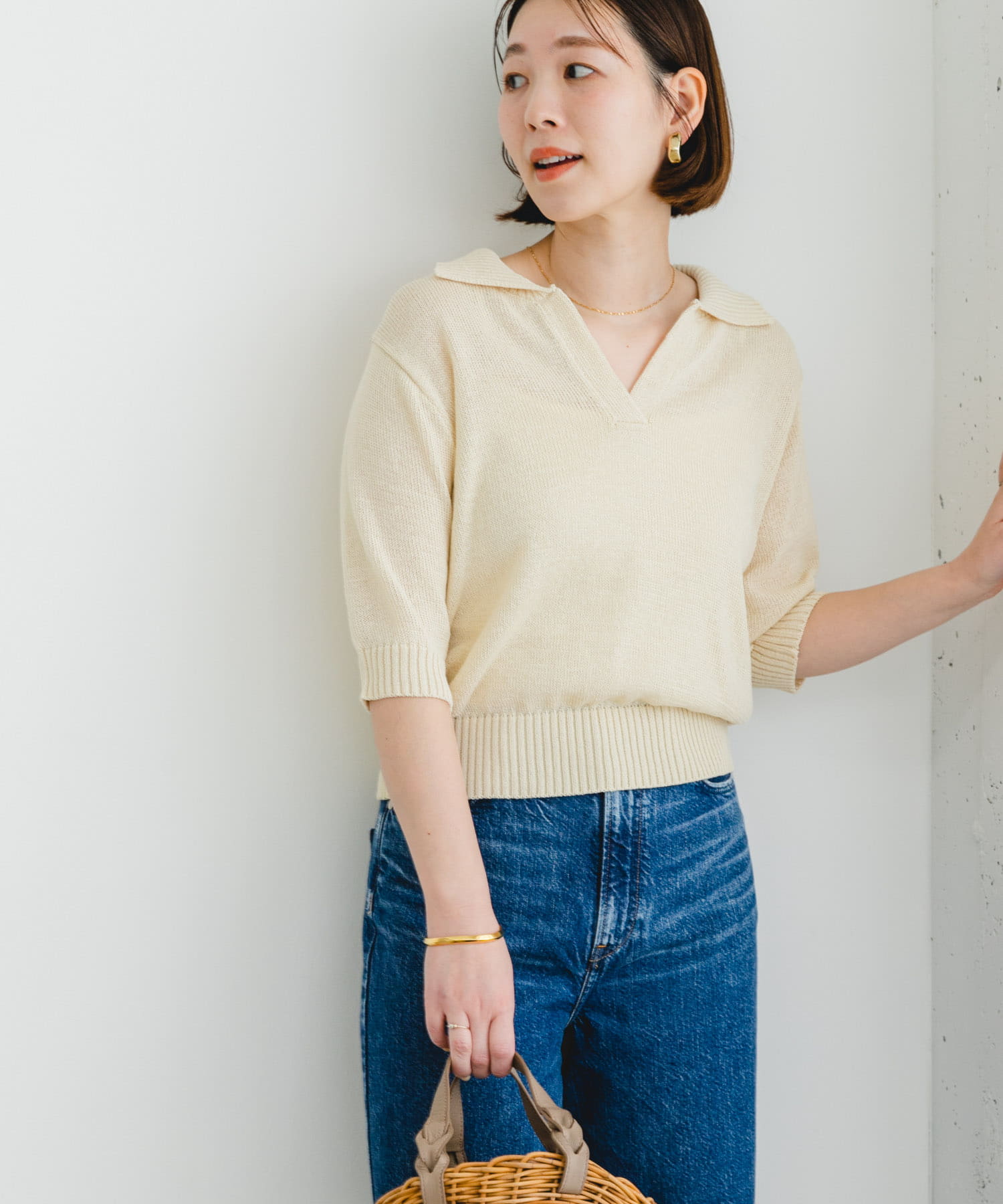 F by ROSSO　オープンカラーサマーニット