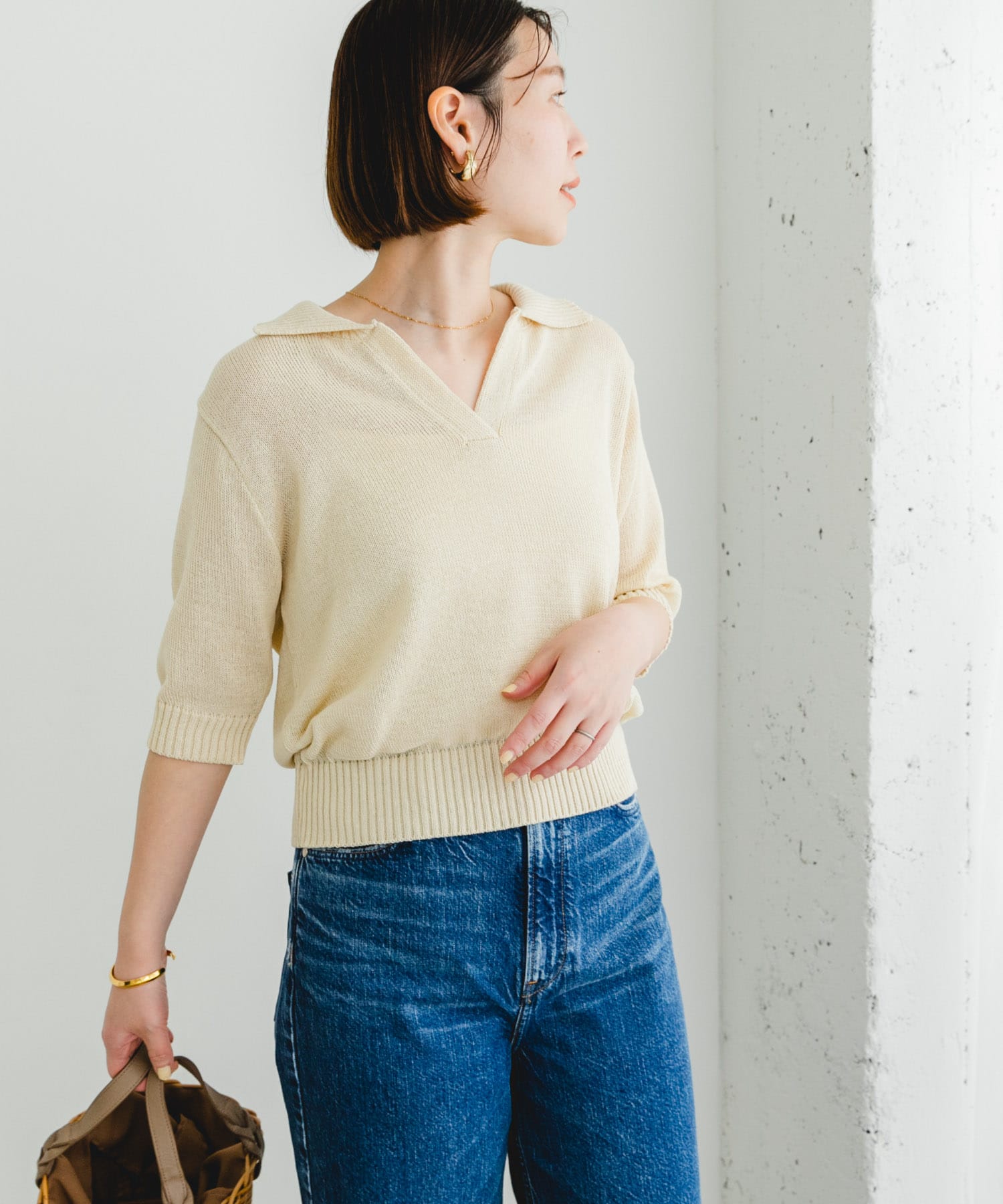 F by ROSSO オープンカラーサマーニット(FREE L/BEIGE): トップス