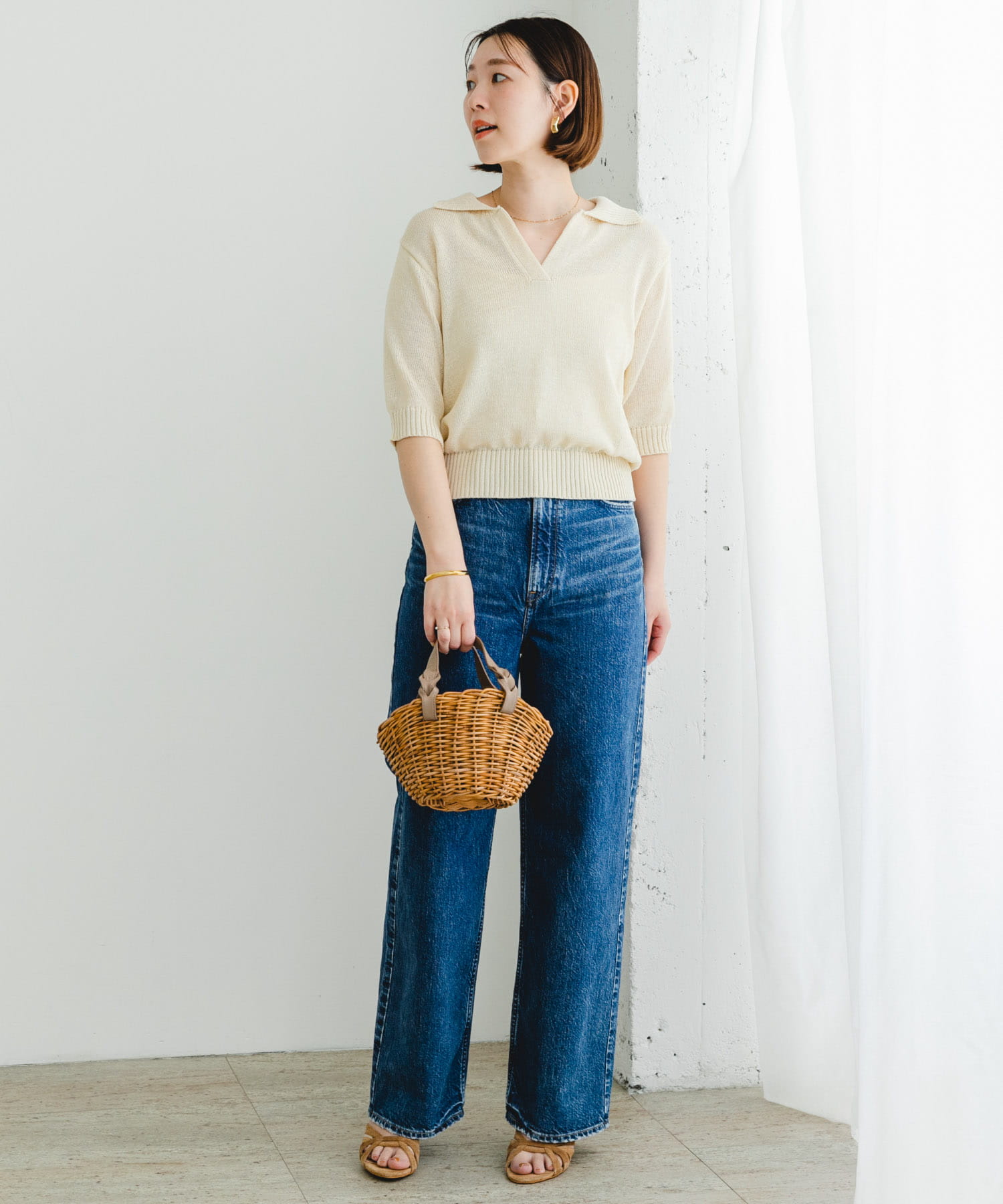 F by ROSSO オープンカラーサマーニット(FREE L/BEIGE): トップス