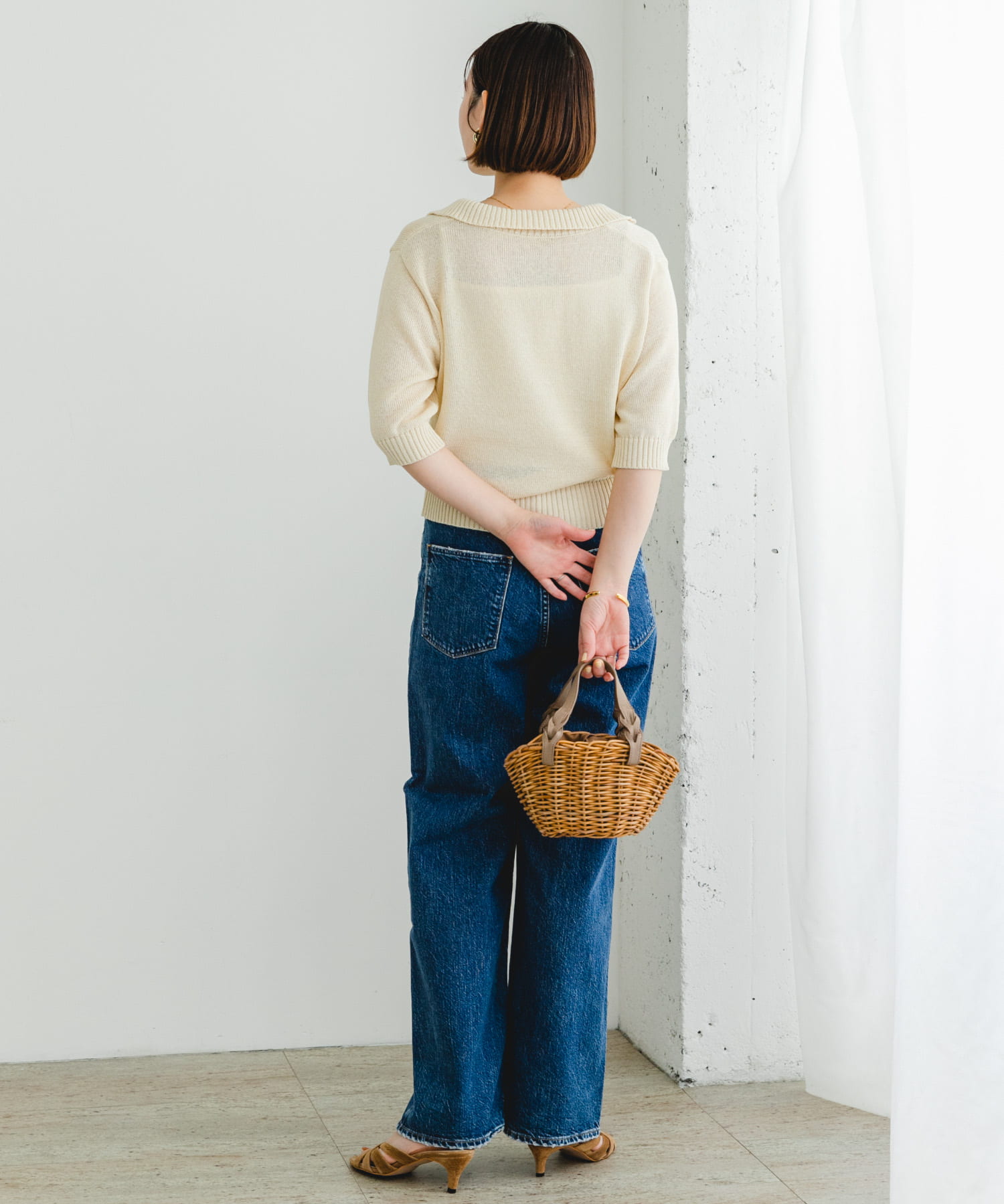 F by ROSSO オープンカラーサマーニット(FREE L/BEIGE): トップス