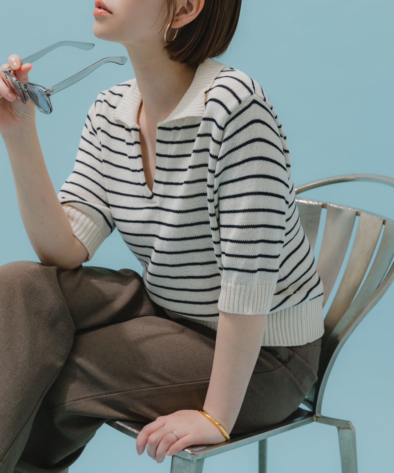 F by ROSSO　オープンカラーサマーニット