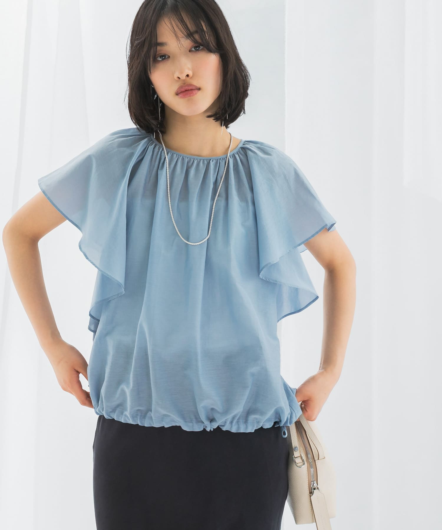 コットンシルクフレアスリーブブラウス