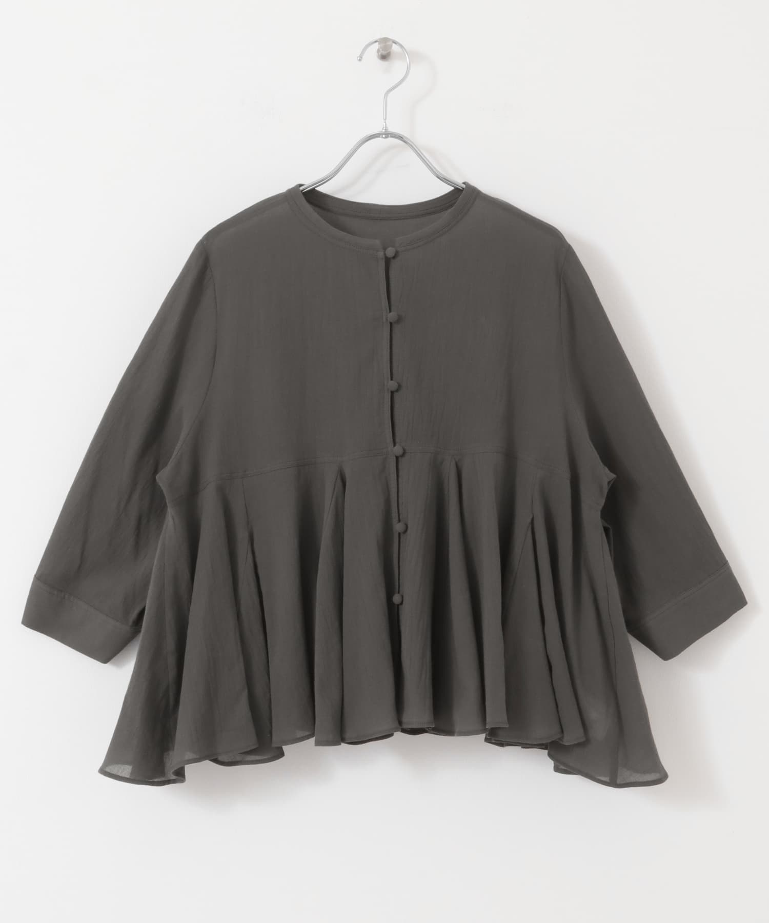 ペプラムギャザーシャツブラウス charcoal FREE