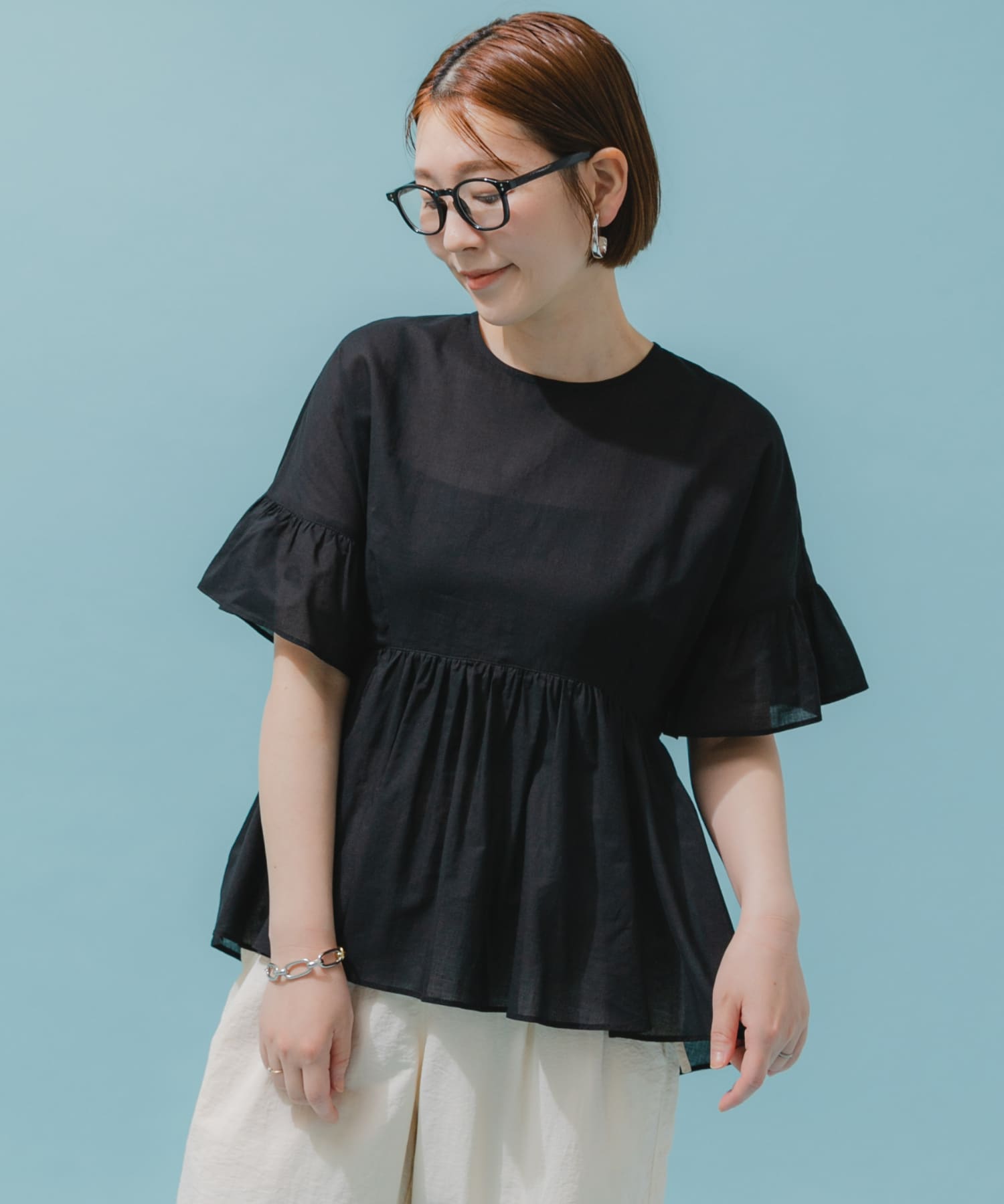 F by ROSSO コットンボイル切替ギャザーブラウス(FREE LAVENDER