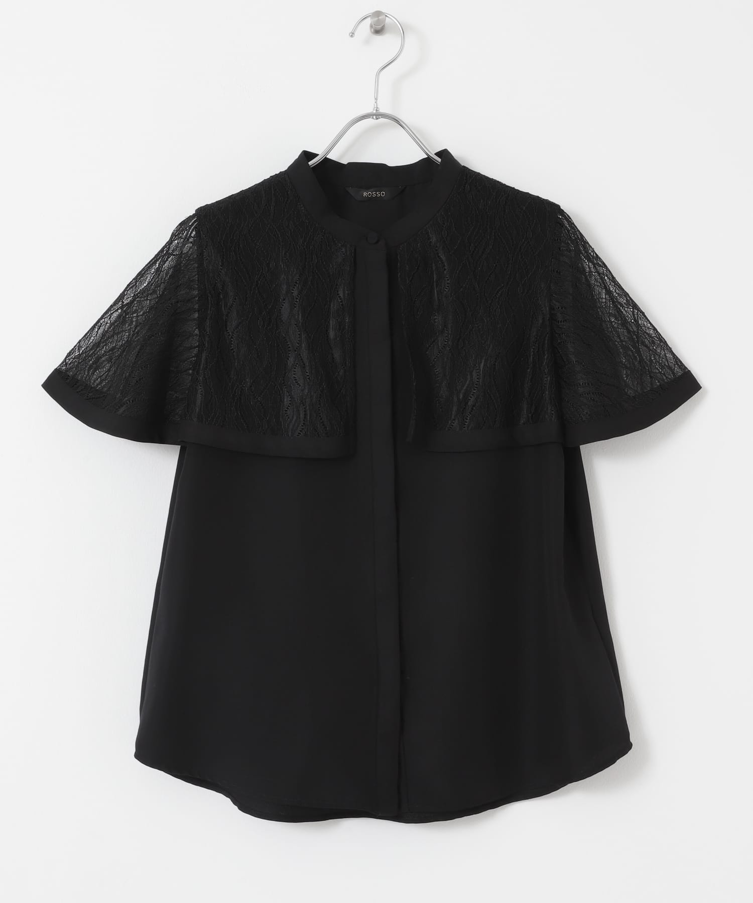 ウォッシャブルレースケープブラウス BLACK FREE