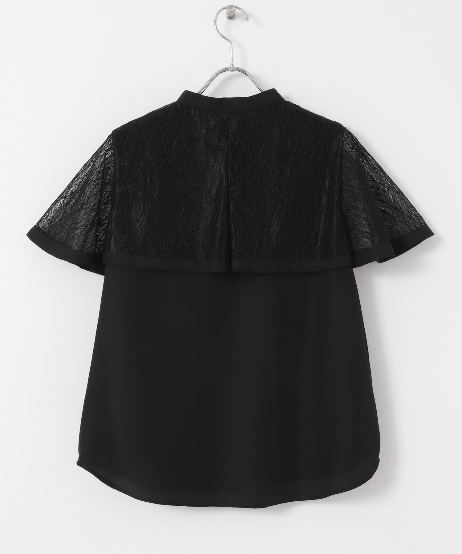 ウォッシャブルレースケープブラウス BLACK FREE
