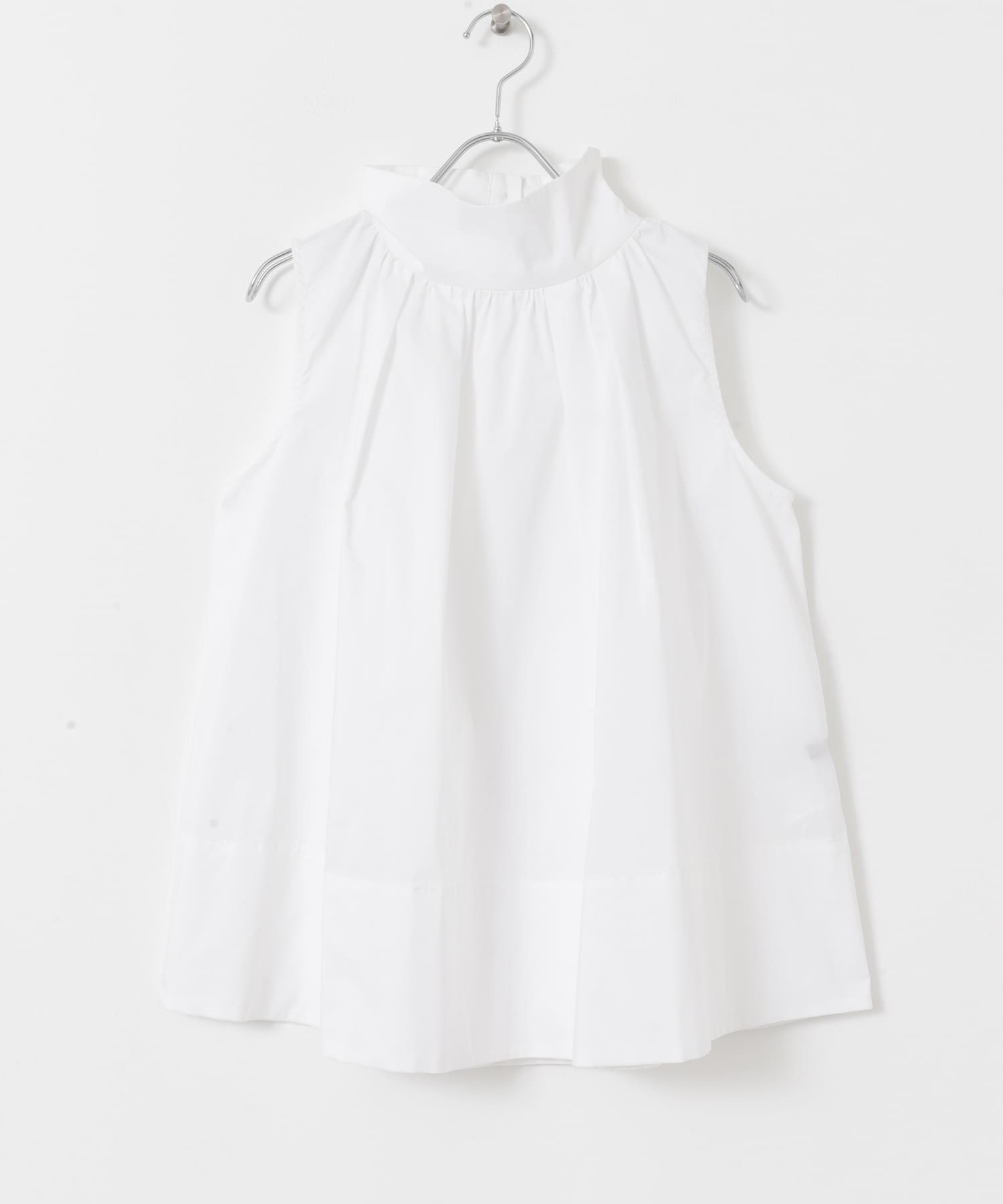 バックボタンハイネックフレアブラウス WHITE FREE